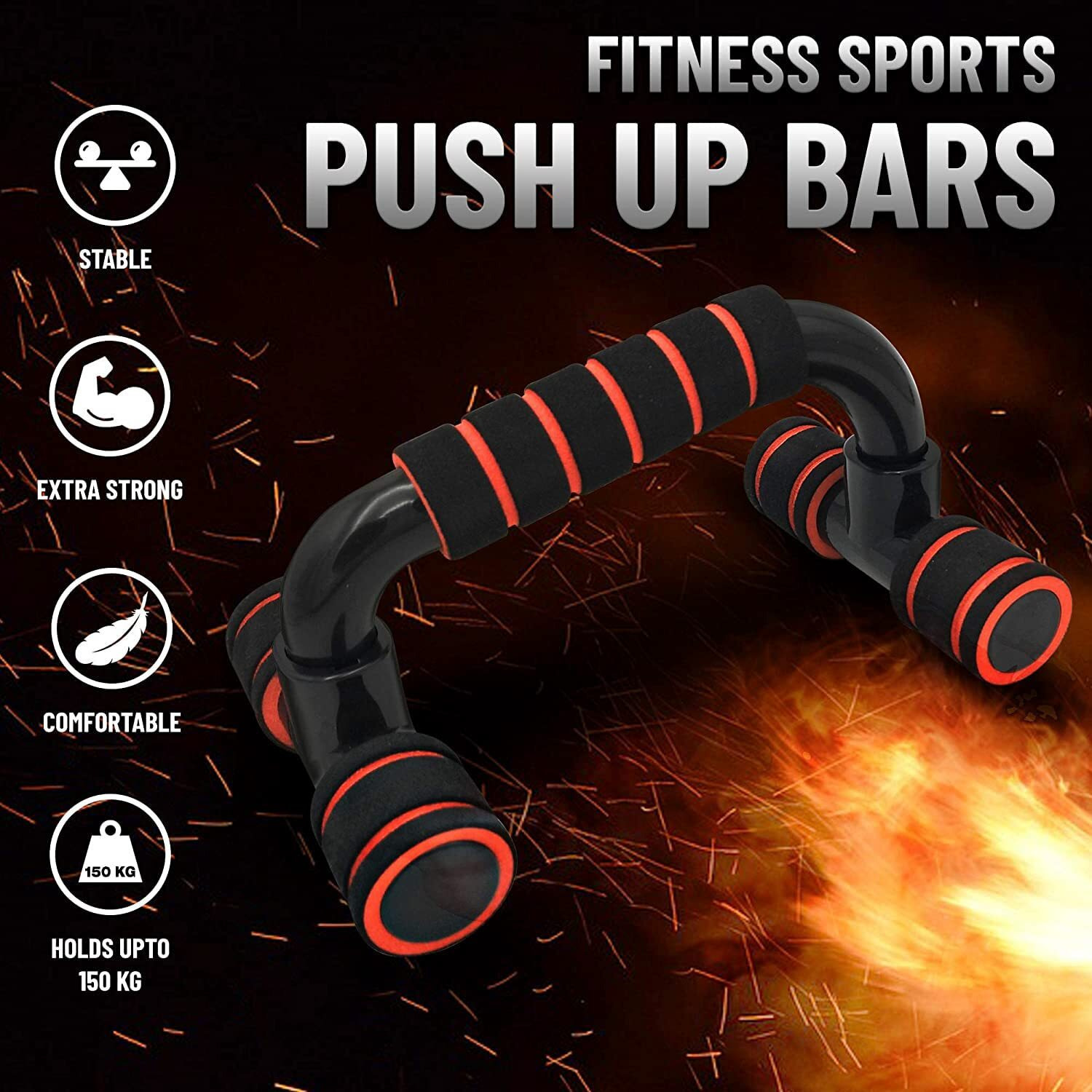 FirstFit Non-Slip Handles Push-Up Bars Stand | Push Up Handles with Cushioned Foam Grip and Non-Slip Sturdy Structure - Multicolor