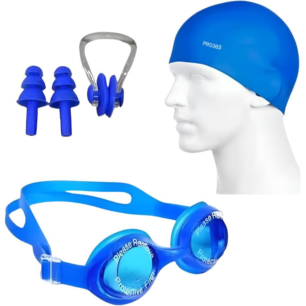 PRO365 Swimming Kit Set for Men & Women with Goggles, Silicon Cap, Earplugs, Nose Clip (6 Months Warranty from PRO365, Multicolor)