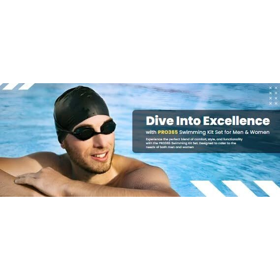 PRO365 Swimming Kit Set for Men & Women with Goggles, Silicon Cap, Earplugs, Nose Clip (6 Months Warranty from PRO365, Multicolor)