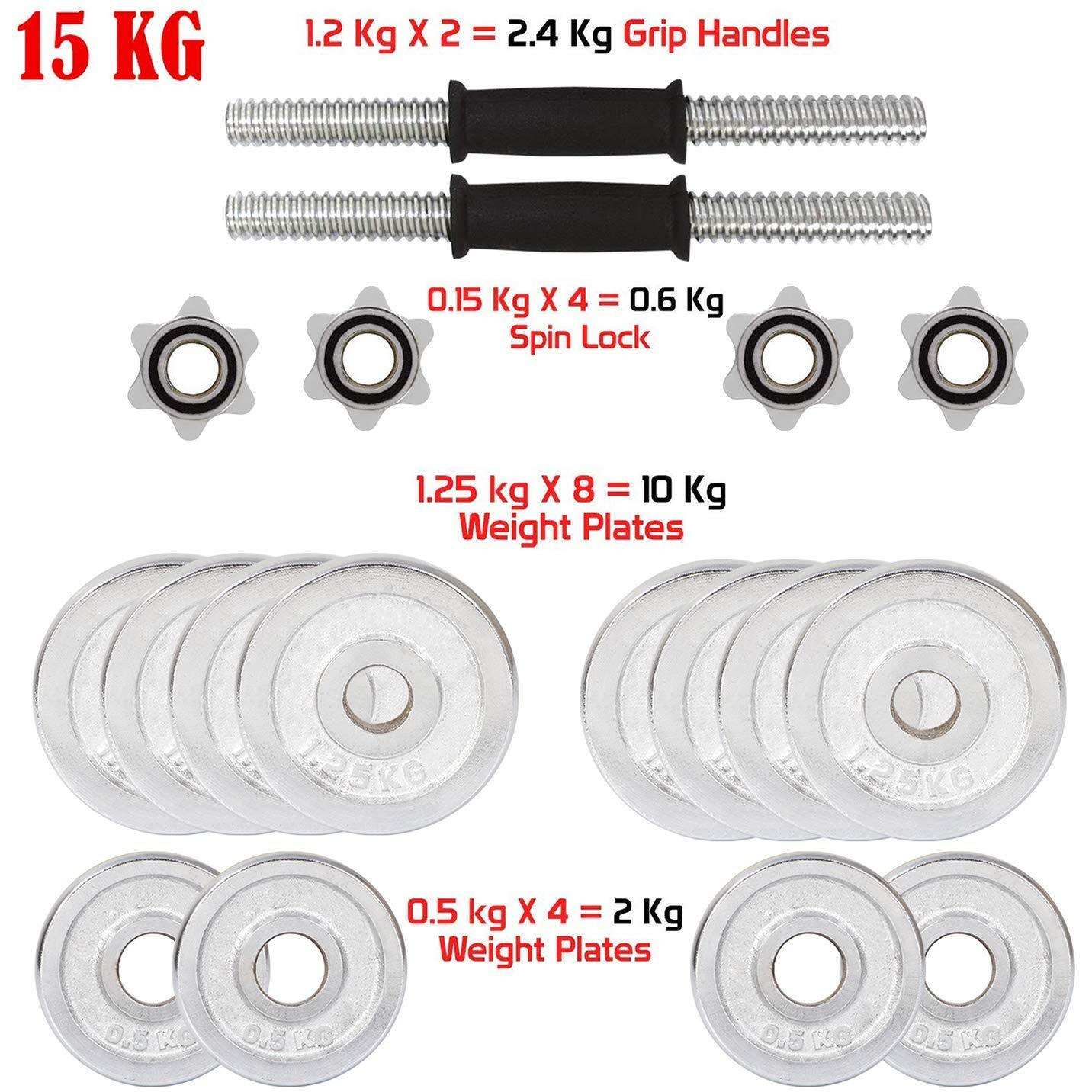 Dolphy Chrome Iron Fixed Dumbbell Set for Home Gym Workout (15 Kg) , Silver