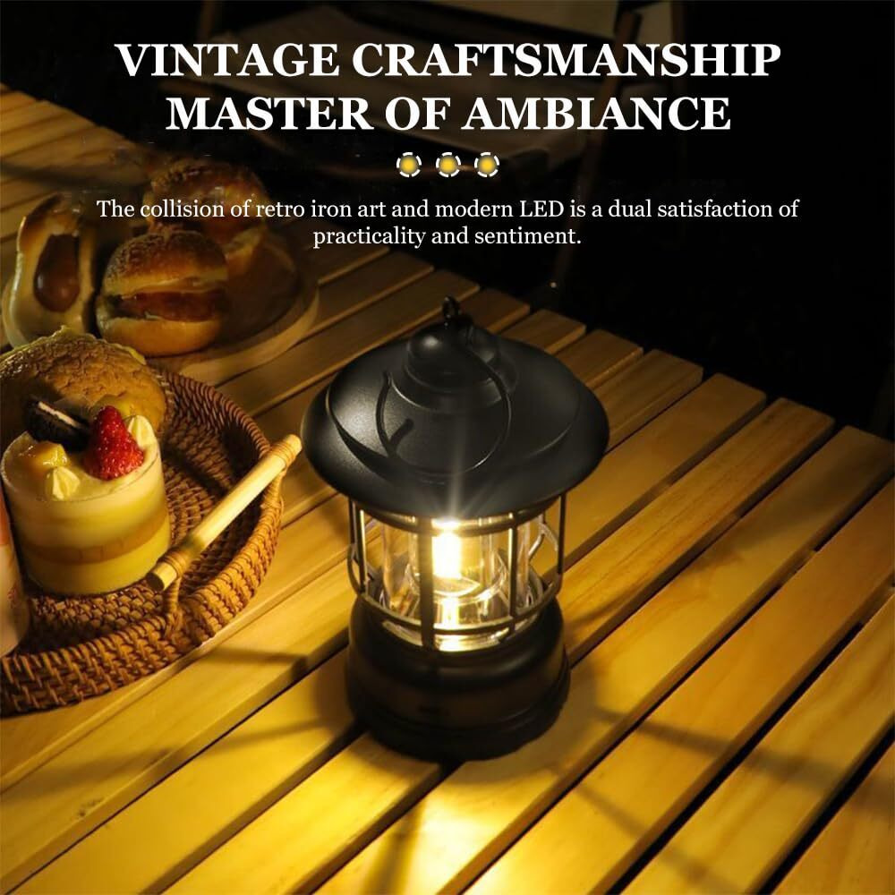 WARSUN CP01 Electric Camping Tent Lantern, Outdoor Lighting Long-Lasting Portable Vintage Camping Lamp, Suitable for Camping, Hiking, and Ambiance Decoration.
