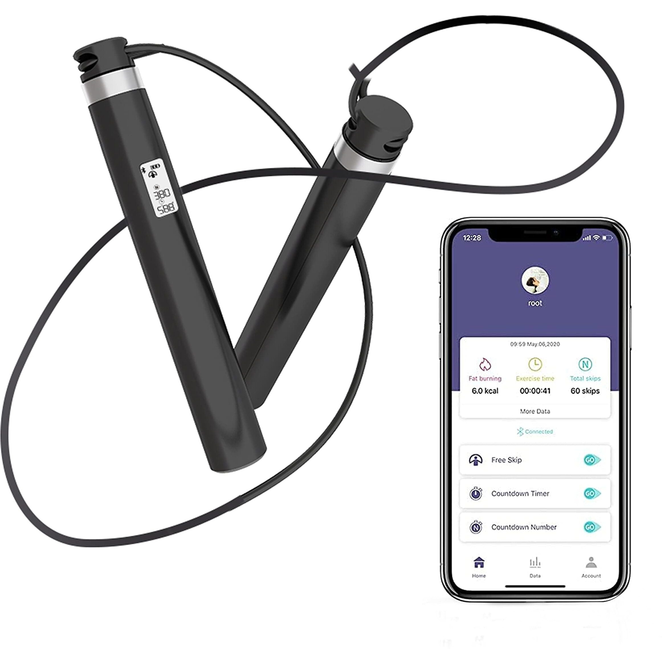 MEDITIVE Smart Jump Rope, Calorie Calculation, Skipping Rope for Sports Fitness Workout - Adjustable Jumping Rope for Men, Women and Kids (Plastic , Black)