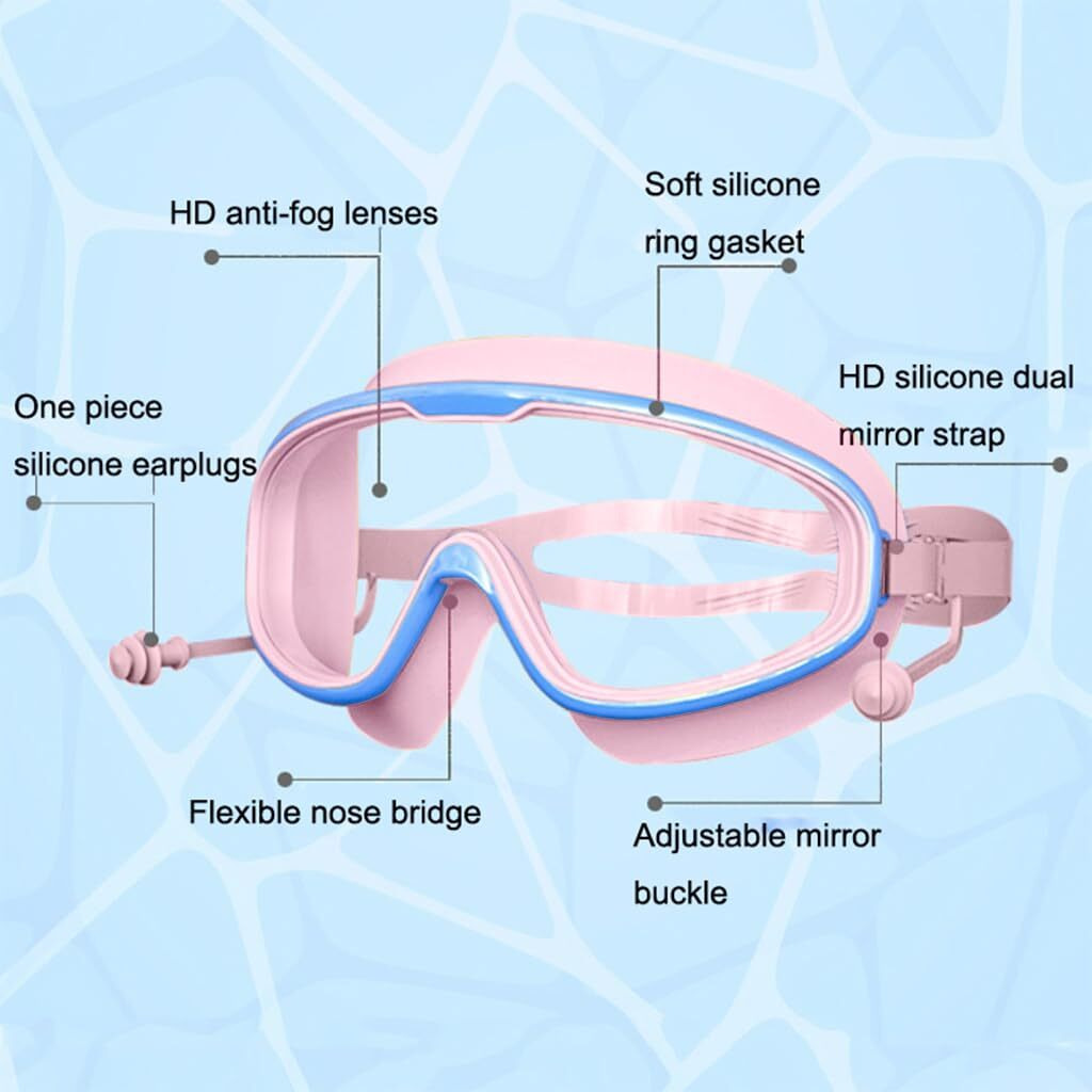 PROBEROS Swimming Goggles for Kids with Ear Plugs, Anti-Fog UV Protection Swimming Glasses for 3-16 Years Children, No Leaking Swim Glasses Professional Adjustable Strap Comfort fit