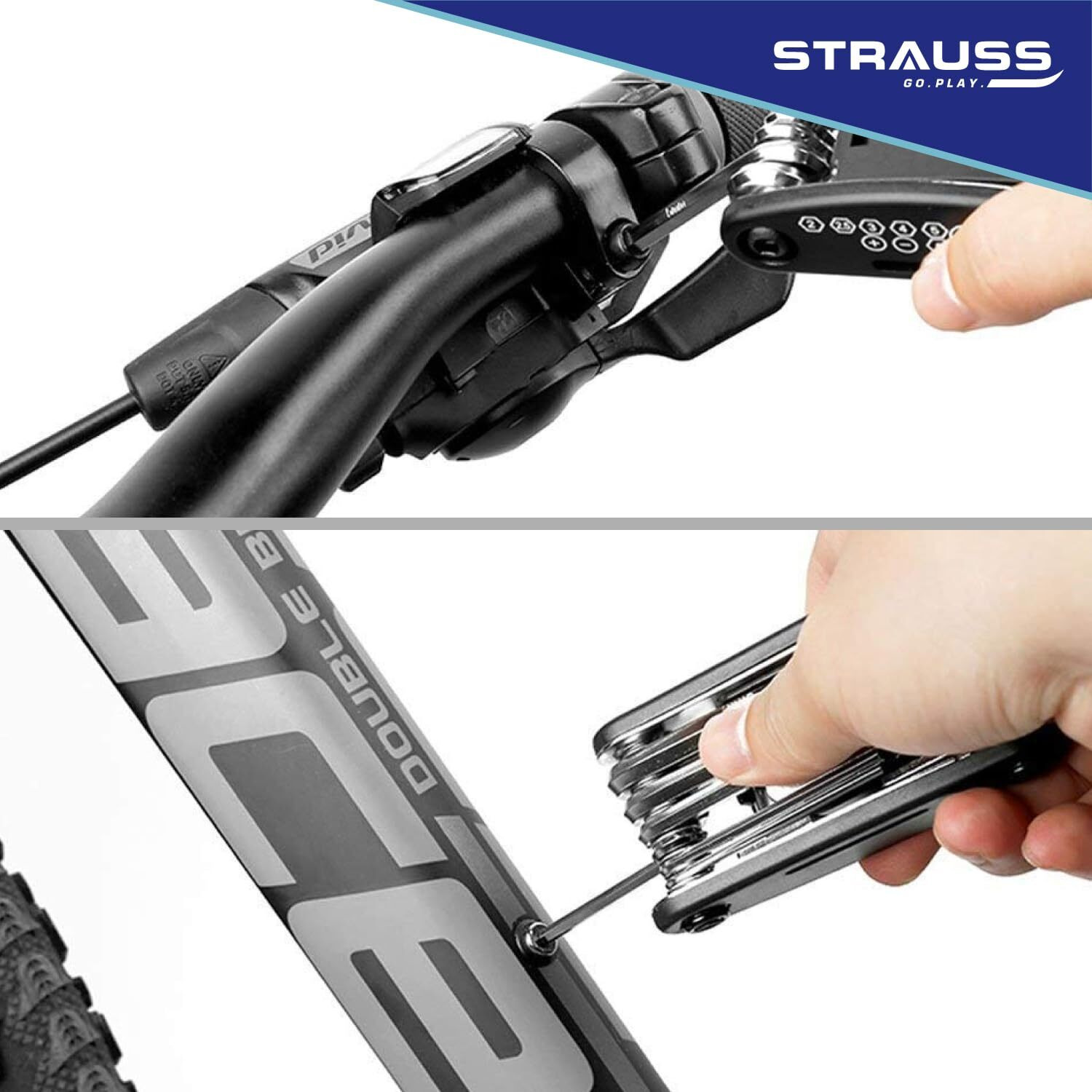 Strauss Bicycle Repair Tool Kit | 16-in-1 Multi-Purpose Set with Screwdrivers, Wrenches, Spanners, Nail Puller & Extension Rod | Portable & Compact Cycling Maintenance Equipment for Bike