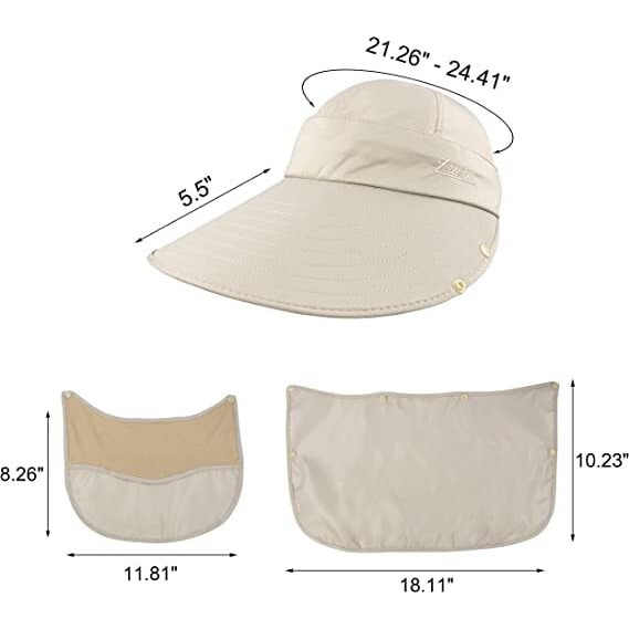 Alexvyan Polyester Women Wide Brim Face Mask Sun Hat Sunvisor Detachable Neck Face Flap Ponytail Uv Protection Sun Hat Garden Fishing Hiking Sun Protection Sun Visor (Beige), Large