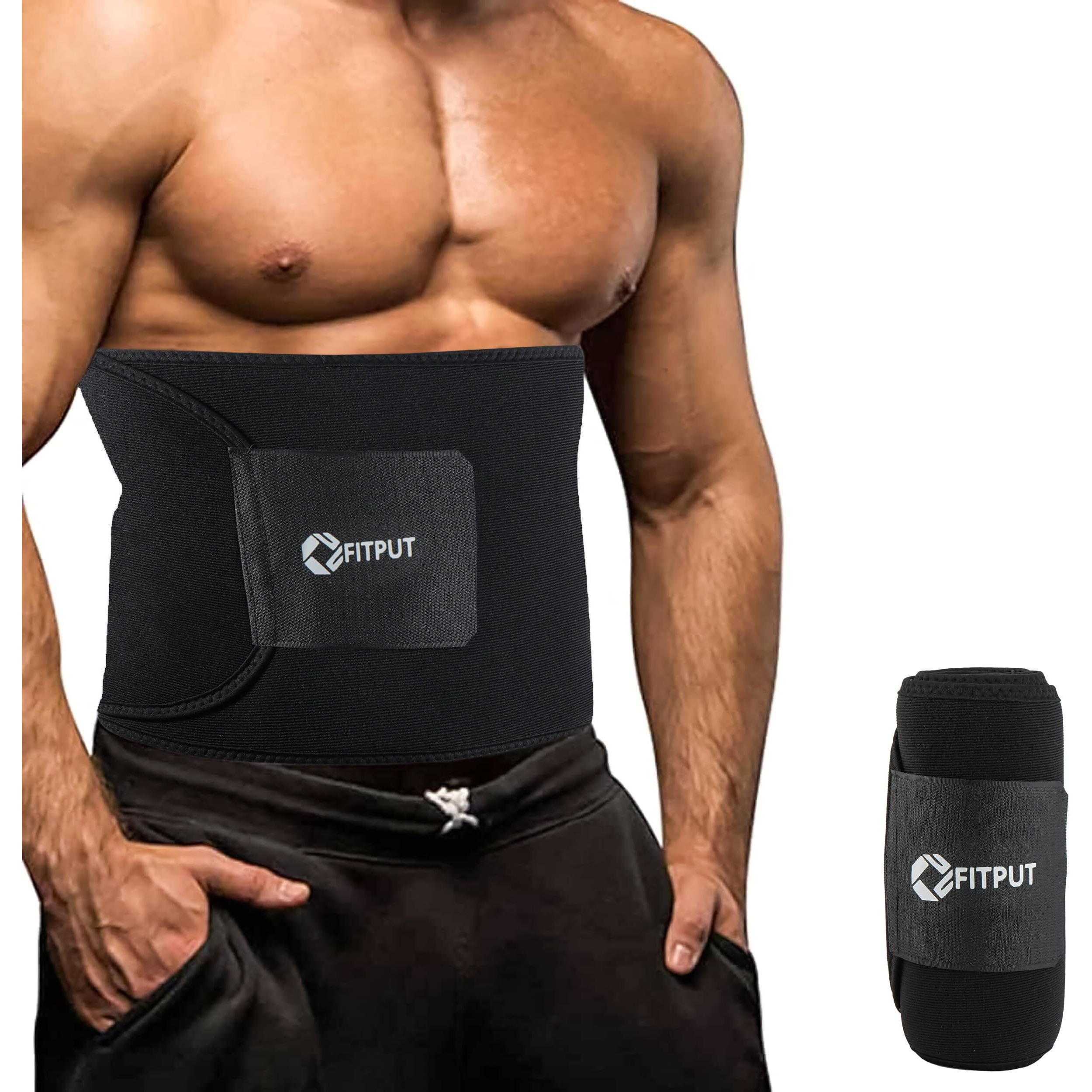 FITPUT Sweat Slim Belt, Stomach Belt for Men and Women Non-Tearable, Sauna Belt Waist Trainer, Waist Belt for Men and Women (Black)