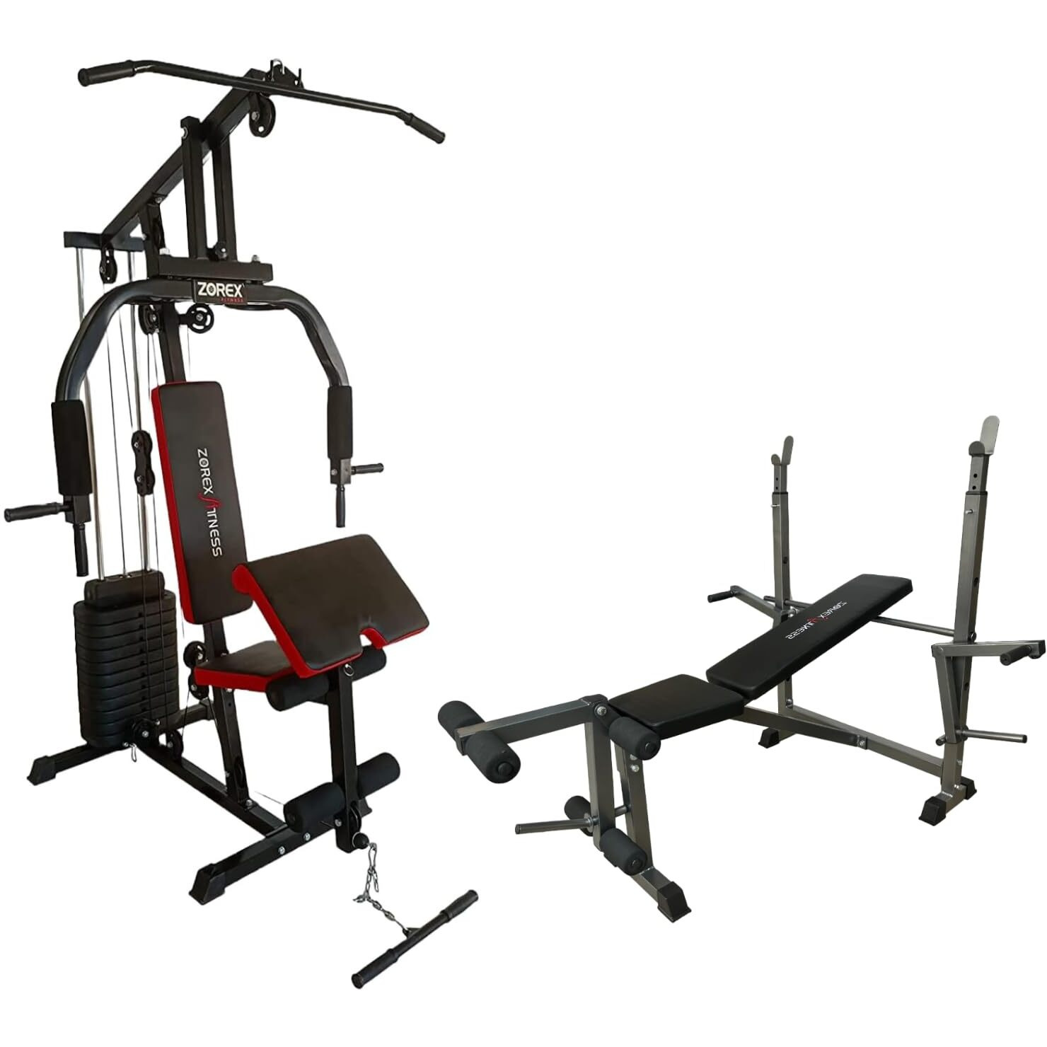 Zorex Home Gym Machine for Workout, Multiple Function Exercises with Removable Preacher curl Attachment (HGZ-1004 with ZF-102 with Multipurpose Bench)
