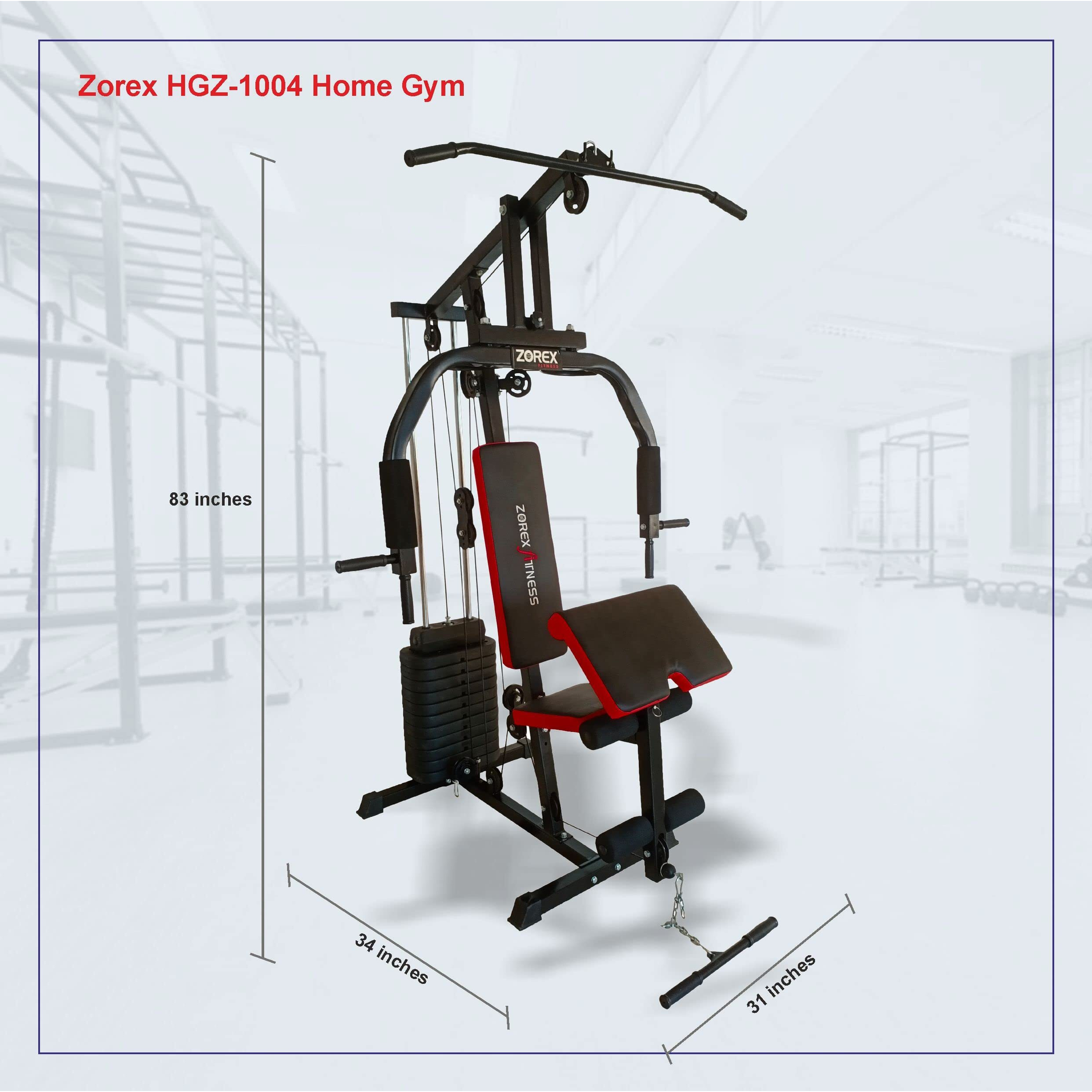 Zorex Home Gym Machine for Workout, Multiple Function Exercises with Removable Preacher curl Attachment (HGZ-1004 with ZF-102 with Multipurpose Bench)
