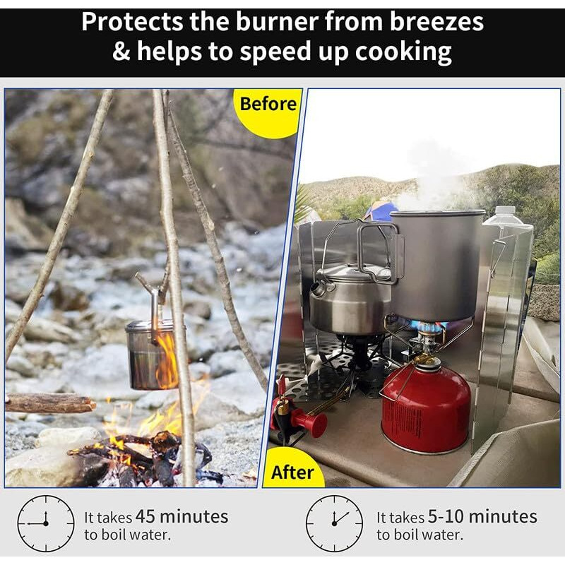 NEAR STOP 10 Plates Camp Stove Windshield, Folding Aluminum Lightweight Compact Camping Burner Stove Windscreen with Drawstring Bag,Kerosene
