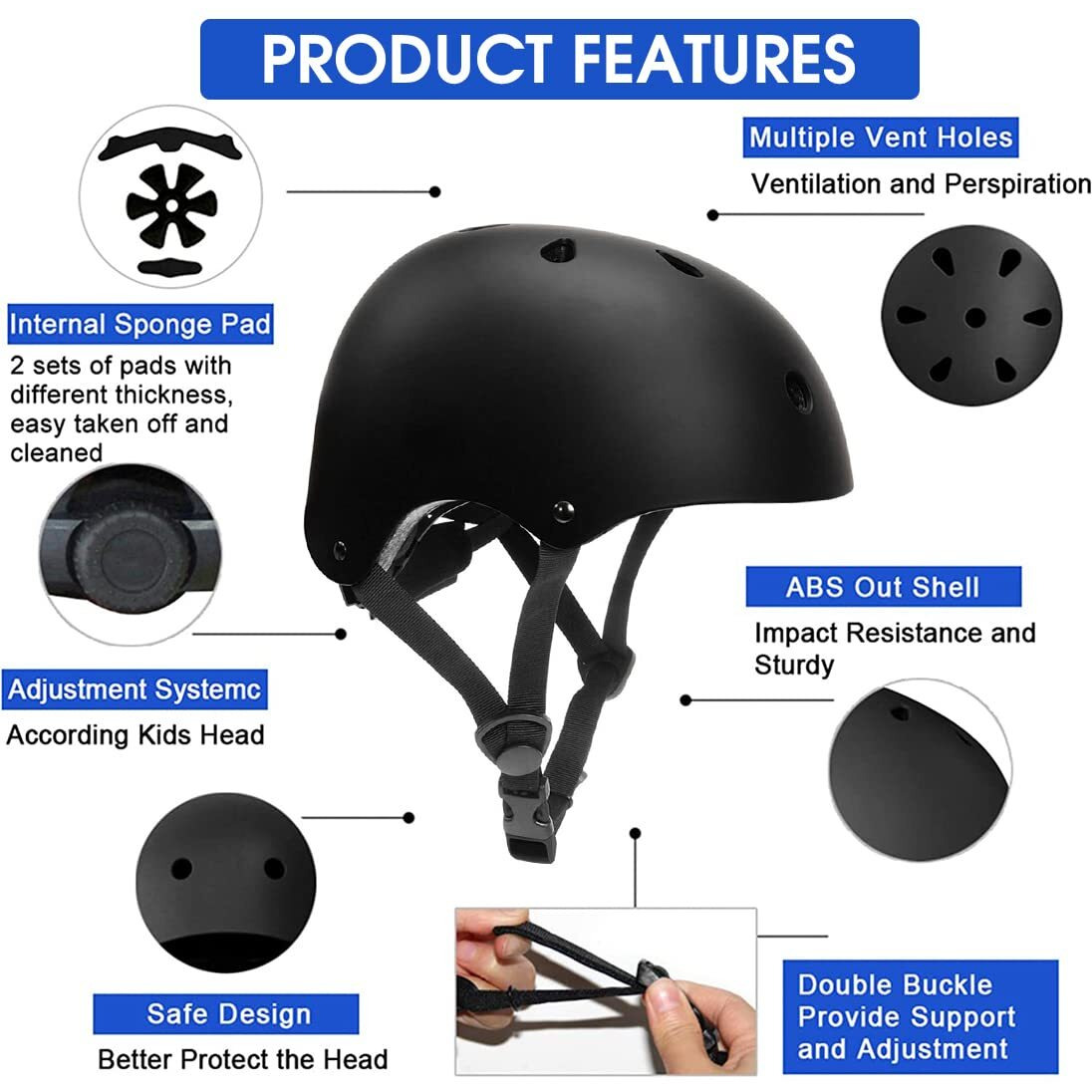 PROBEROS Adjustable Abs Shell Safety Cycling Helmet Protective Suitable For Youth/Adult, Helmet For Kids (Black)