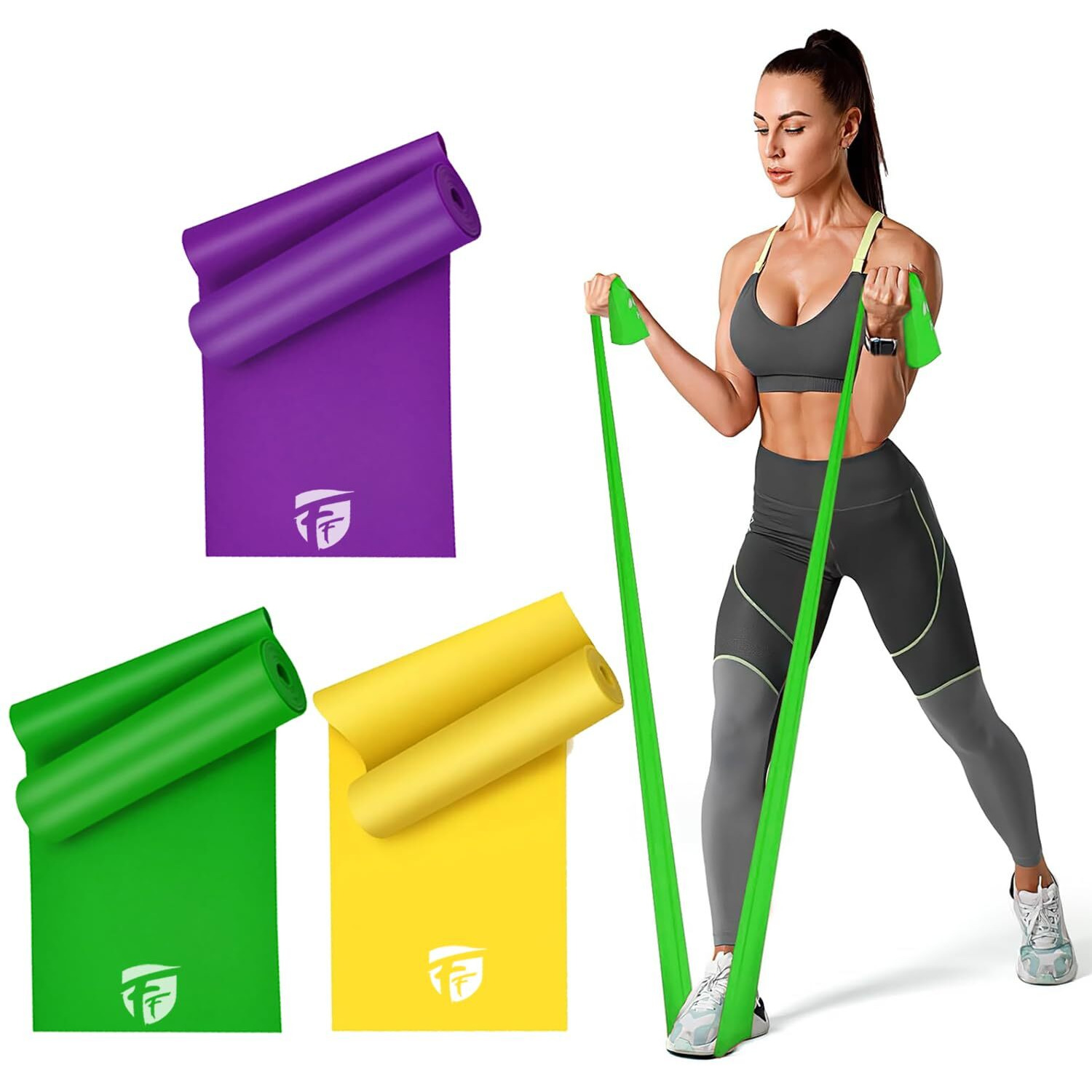 FirstFit Natural Rubber Best Resistance Elastic Exercise Workout Loop Band Set for Booty, Glute, Leg and Thigh Exercising (1.5 Meter Each) - Set of 3