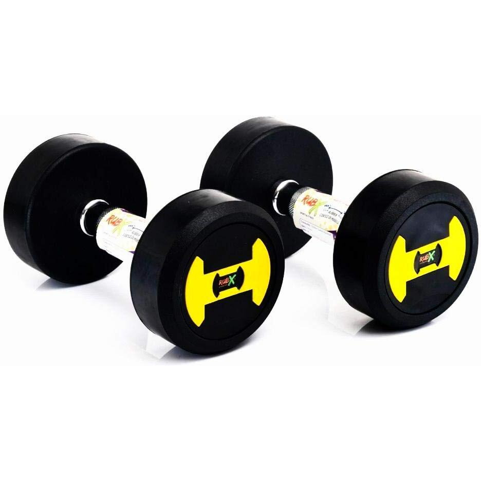 RUBX Rubber Coated Professional Round Dumbbells (Sold in Pair) (10 Kg x 2pc (Total  20 kg)) YELLOW
