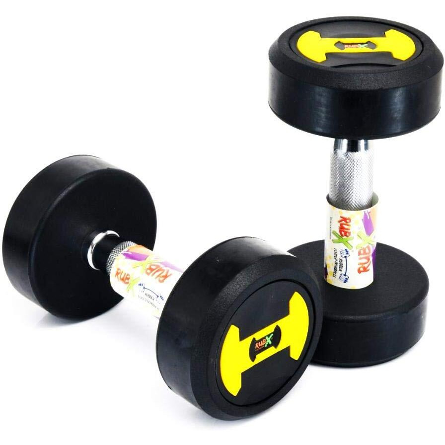 RUBX Rubber Coated Professional Round Dumbbells (Sold in Pair) (10 Kg x 2pc (Total  20 kg)) YELLOW