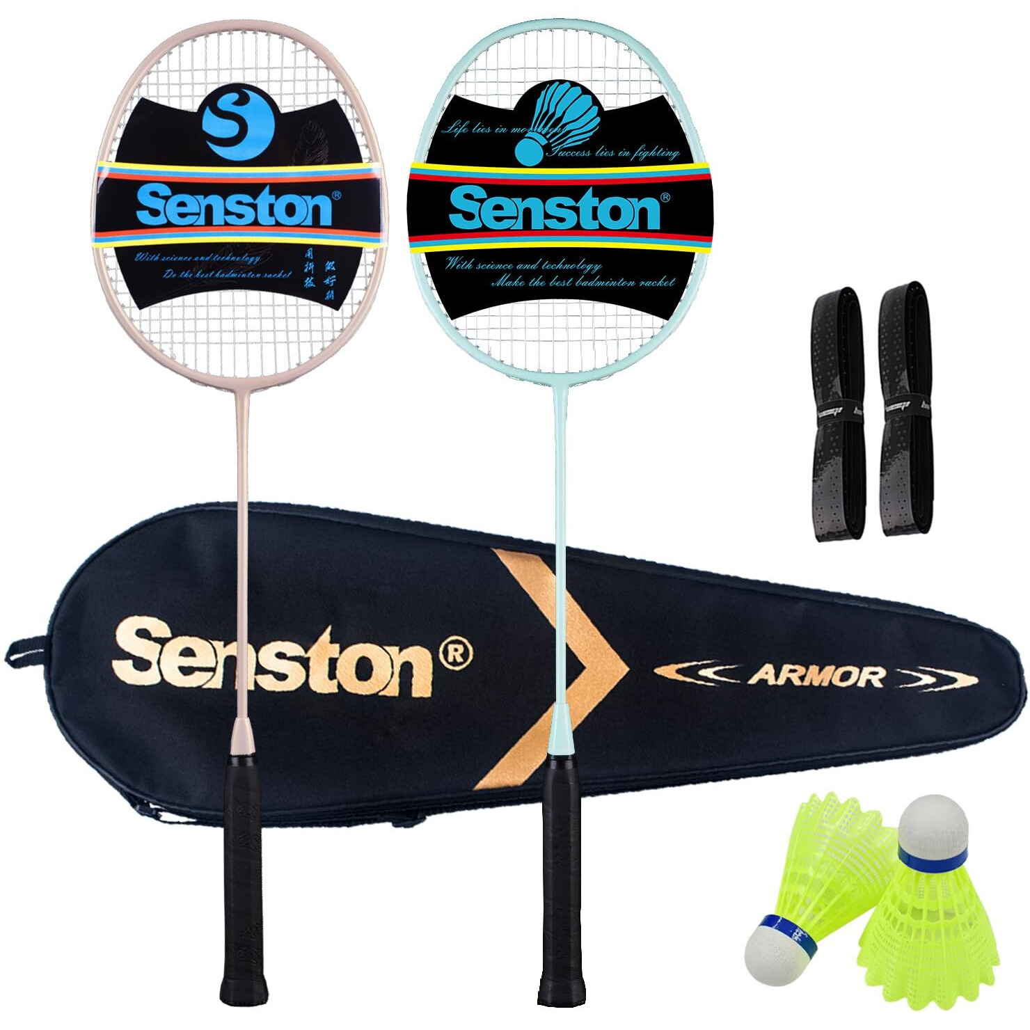 Senston Graphite Badminton Rackets Set Of 2 Badminton Set For Outdoor Backyards Gym, Lightweight Badminton Rackets 2 Pack, Pink And Green