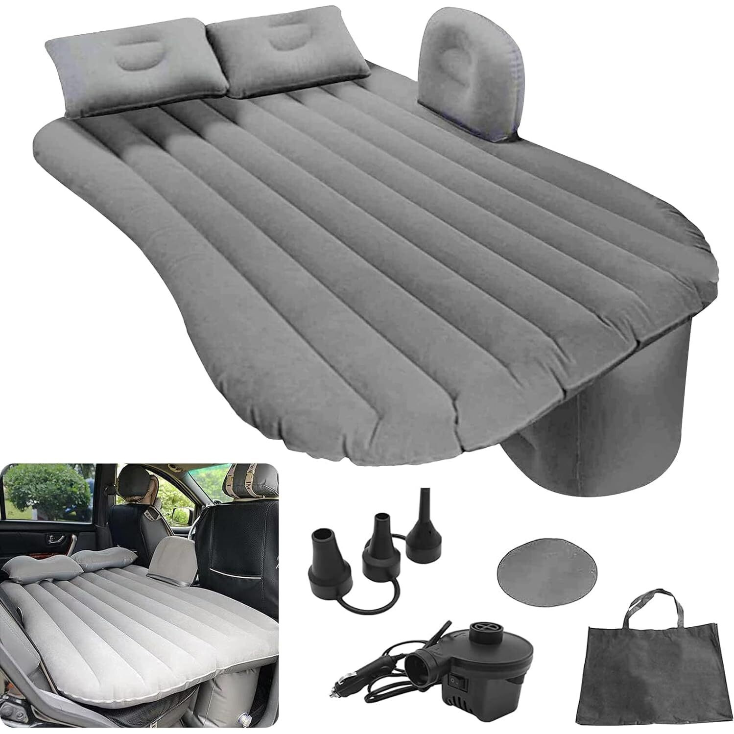 VAVSU Car Bed - Camping Mattress - Portable Travel,Sleeping, Inflatable Bed for Universal SUV Extended Air Couch with Two Air Pillows (Grey)