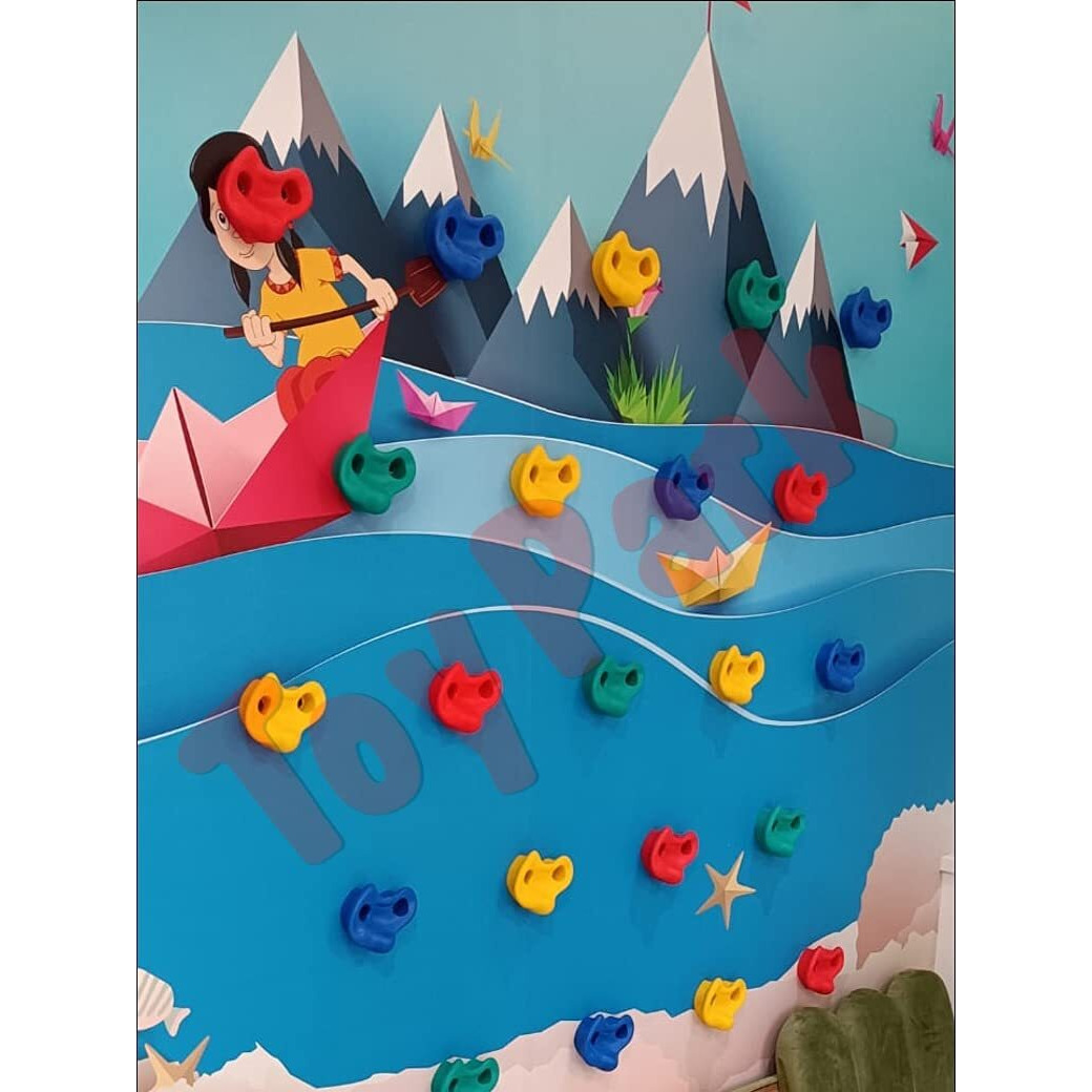 Toy Park Kids Large Adventure Climbing Holds Rocks Climb Stones for DIY Playground Wall Grips & Wood Block for Indoor & Outdoor - Multicolour - 20 Pieces