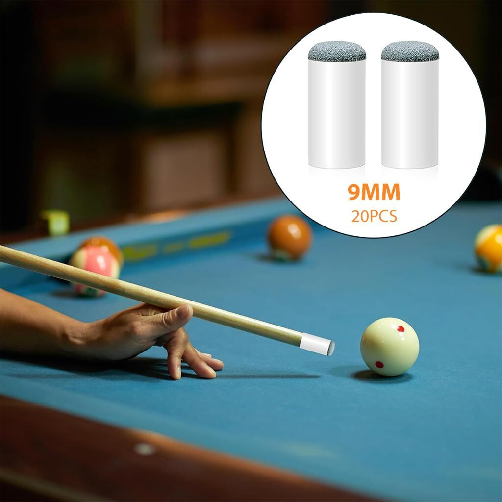 Proberos 20 Pcs Cue Tips 9mm Slip-On Cue Stick Tips Cue Tip Replacement for Billiards, Pool