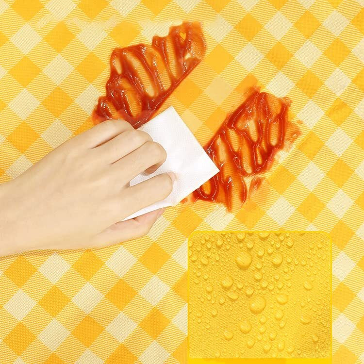 Wolpin Picnic Mat Waterproof Blanket Extra Large (100 x 150 cm) Checkered Picnic Blankets Beach, Outdoor, Camping on Grass Travel Sandproof Foldable Portable (Yellow & White)