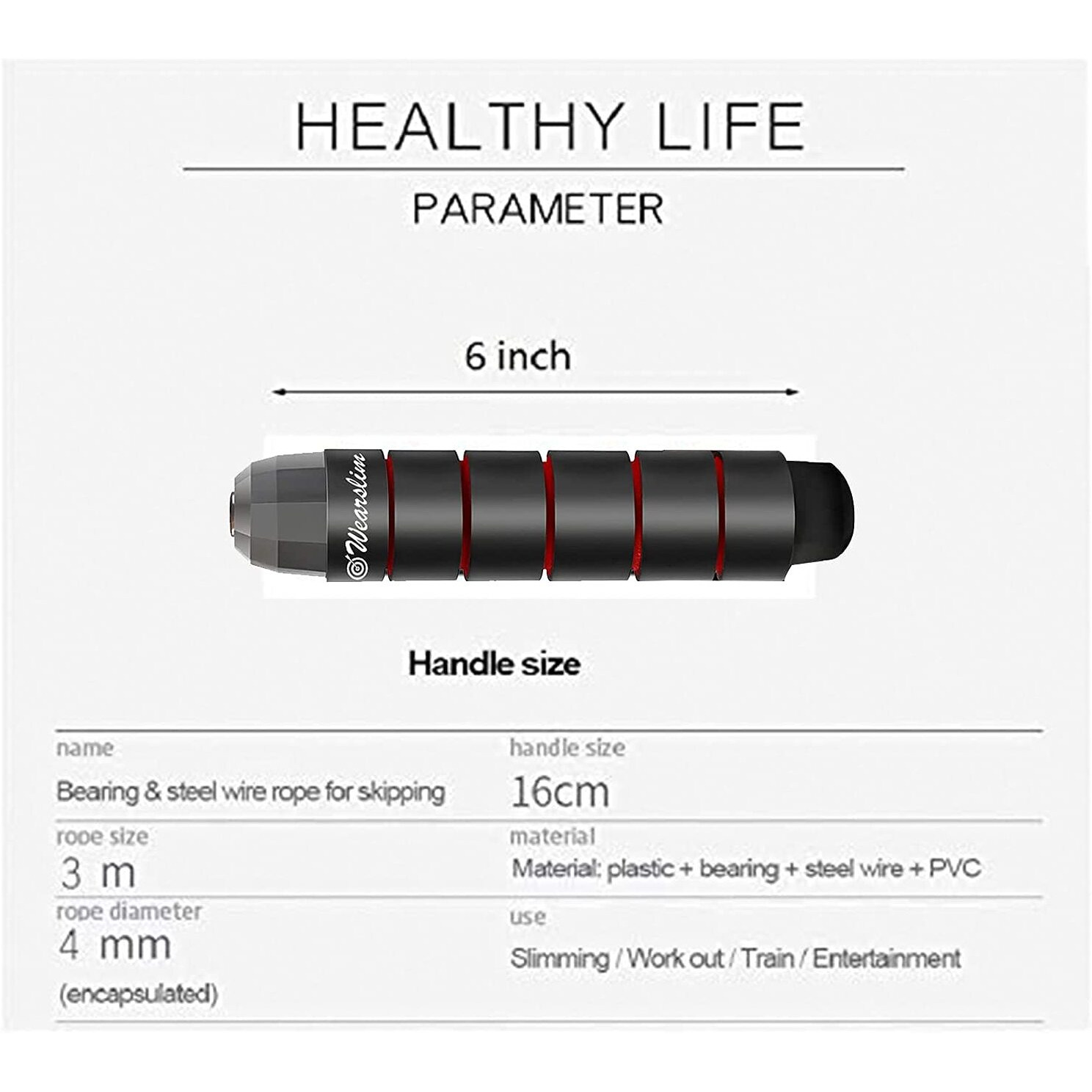 Wearslim Professional Skipping Rope with Ball Bearings Rapid Speed Jump Rope Cable and 6 Memory Foam Handles Ideal for Aerobic Exercise Like Speed Training, Extreme Jumping - Black & Red