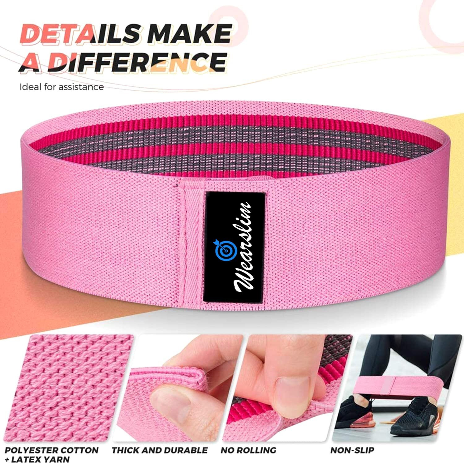 Wearslim Natural Rubber Premium Resistance Bands For Legs And Butt, Hip Resistance Bands Or Anti Slip Loop Bands For Workout Set Of 3 Bands - S(12.5 )-M(14.5 )-L(16.5 ) | With Work Out Plan