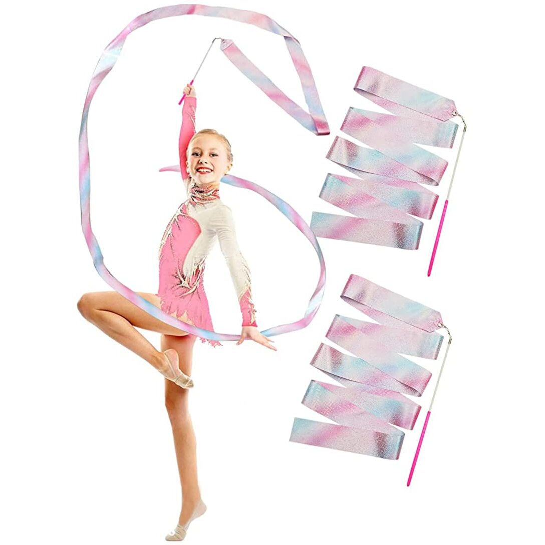 HASTHIP 2-Pack Sports Ribbons with Sticks, Dance Belts with Bar Kids 2m, Rhythmic Gymnastics Belts, Dance Gymnastics Belts, Dance Belts, Rainbow Swing Belts, Spin Belts, Kids Gymnastics Belts