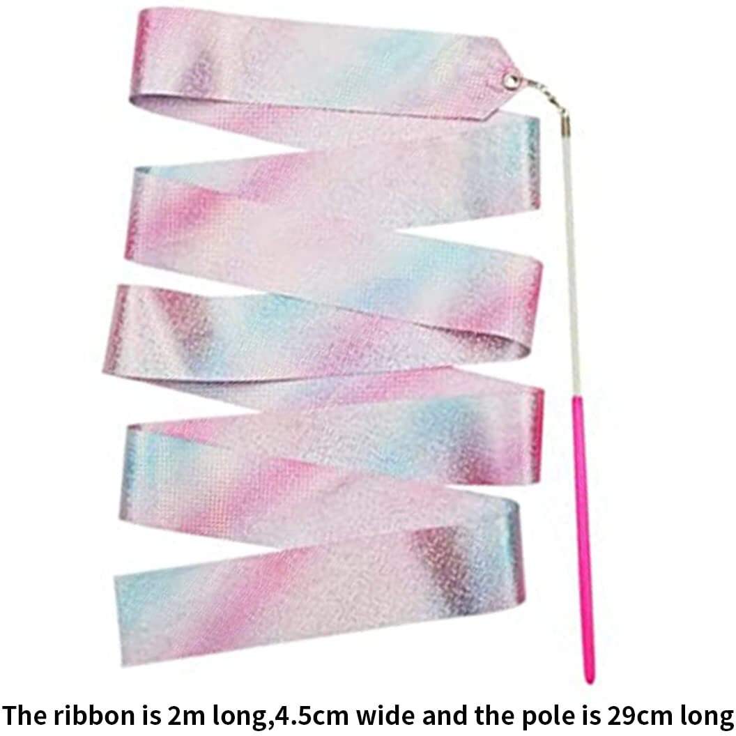 HASTHIP 2-Pack Sports Ribbons with Sticks, Dance Belts with Bar Kids 2m, Rhythmic Gymnastics Belts, Dance Gymnastics Belts, Dance Belts, Rainbow Swing Belts, Spin Belts, Kids Gymnastics Belts