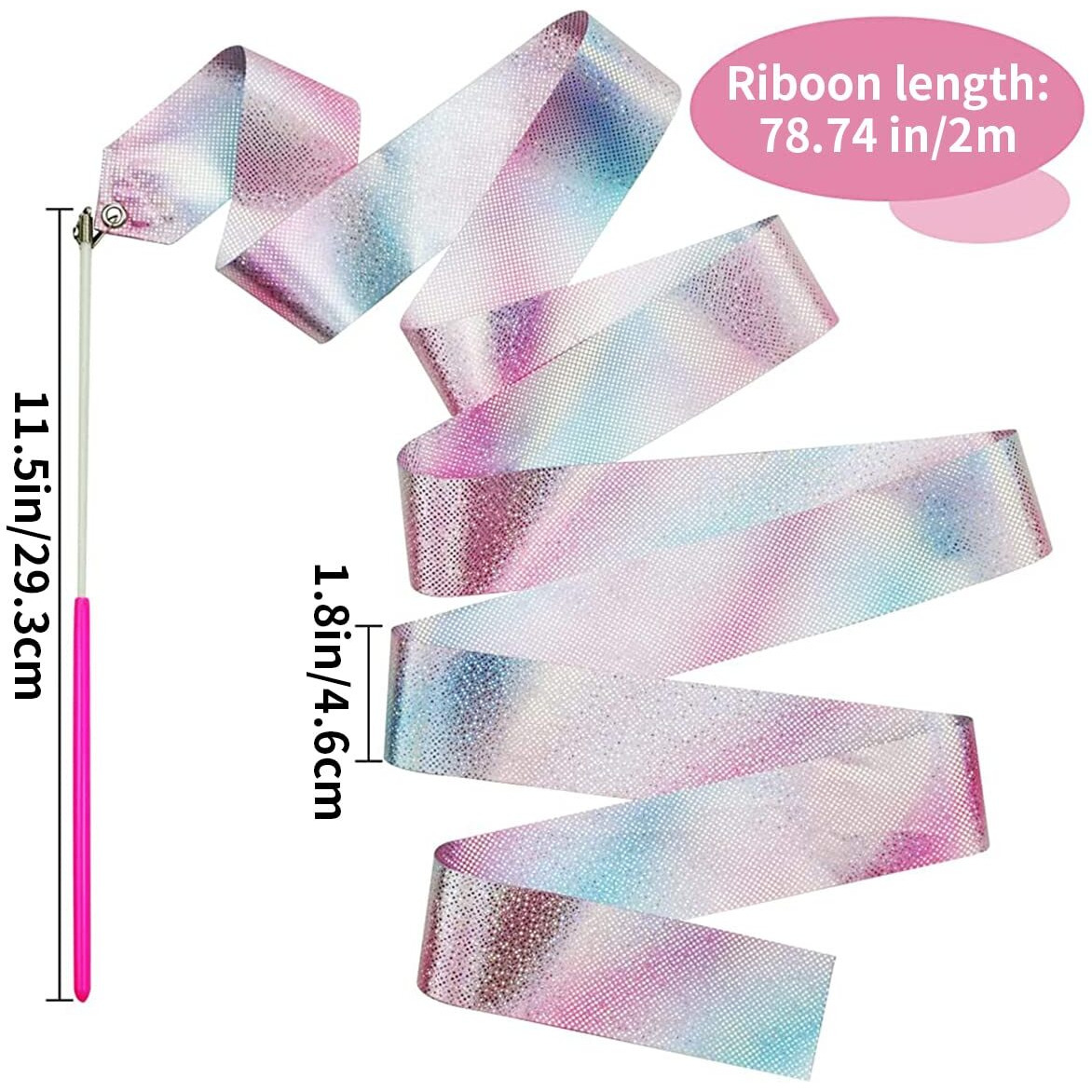 HASTHIP 2-Pack Sports Ribbons with Sticks, Dance Belts with Bar Kids 2m, Rhythmic Gymnastics Belts, Dance Gymnastics Belts, Dance Belts, Rainbow Swing Belts, Spin Belts, Kids Gymnastics Belts
