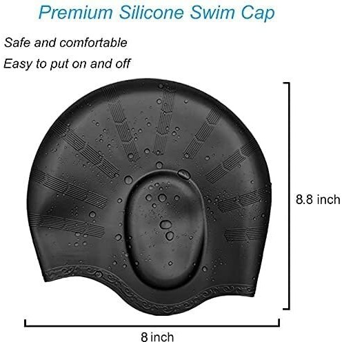 Cable World Latest Designed Long Hair Silicone Swim Cap, Keeps Hair Clean with Ear Protector,Waterproof Silicone Swimming Cap for Adult Woman and Men