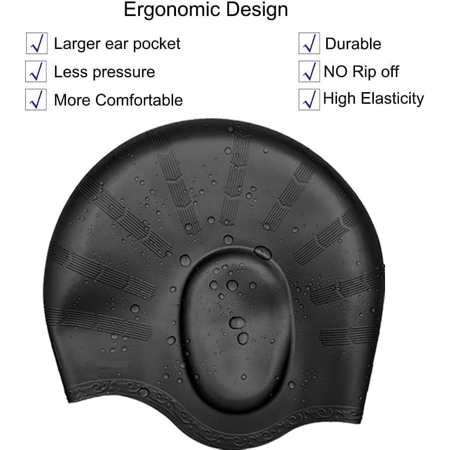 Cable World Latest Designed Long Hair Silicone Swim Cap, Keeps Hair Clean with Ear Protector,Waterproof Silicone Swimming Cap for Adult Woman and Men