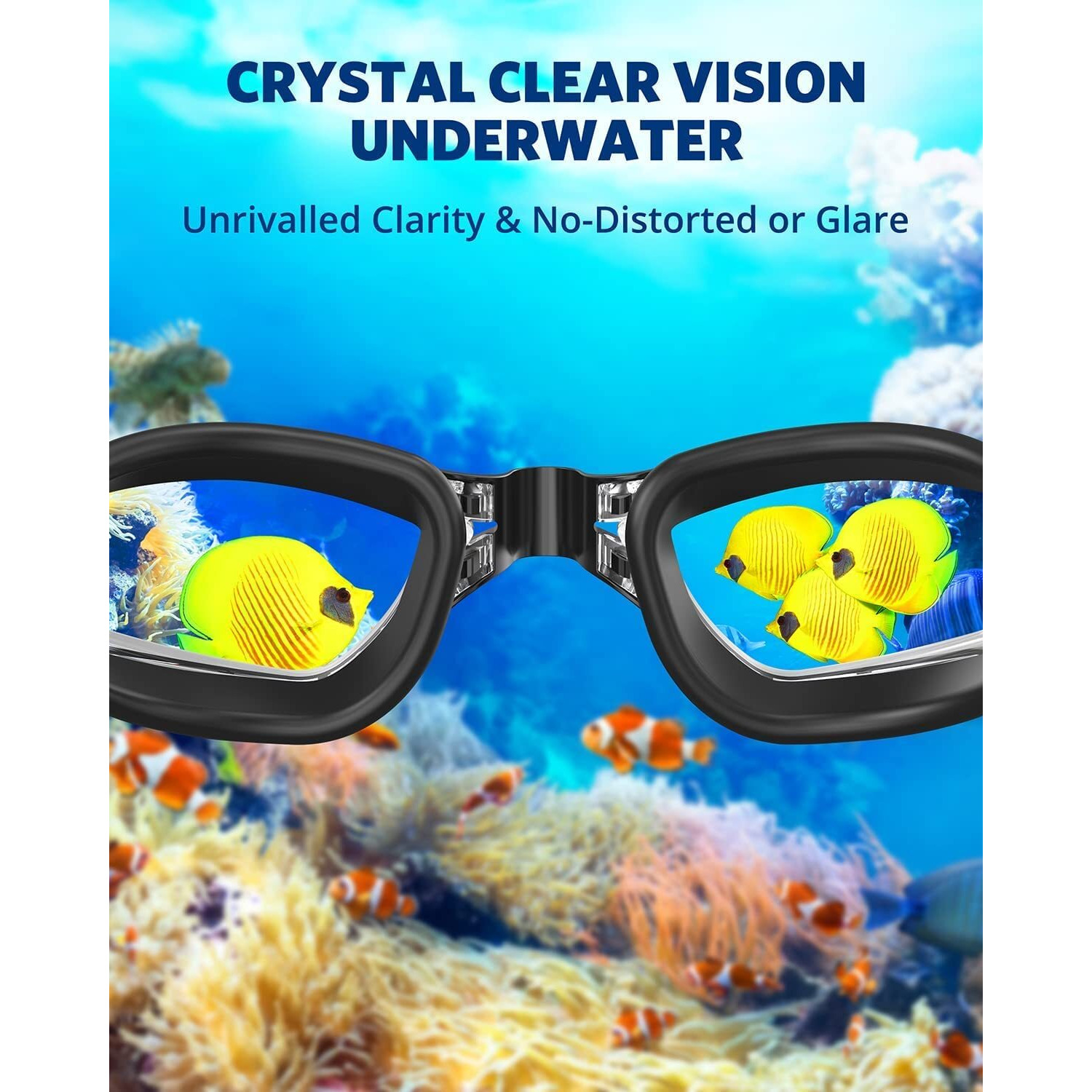 PRIME DEALS Mirrored Wide-Vision Swim Goggles Pro Clear Lens & Swimming Goggles with UV and Anti Fog Protection for Adult Men Women with Free Protective Case, Nose Clip, Ear Plugs (Grey)