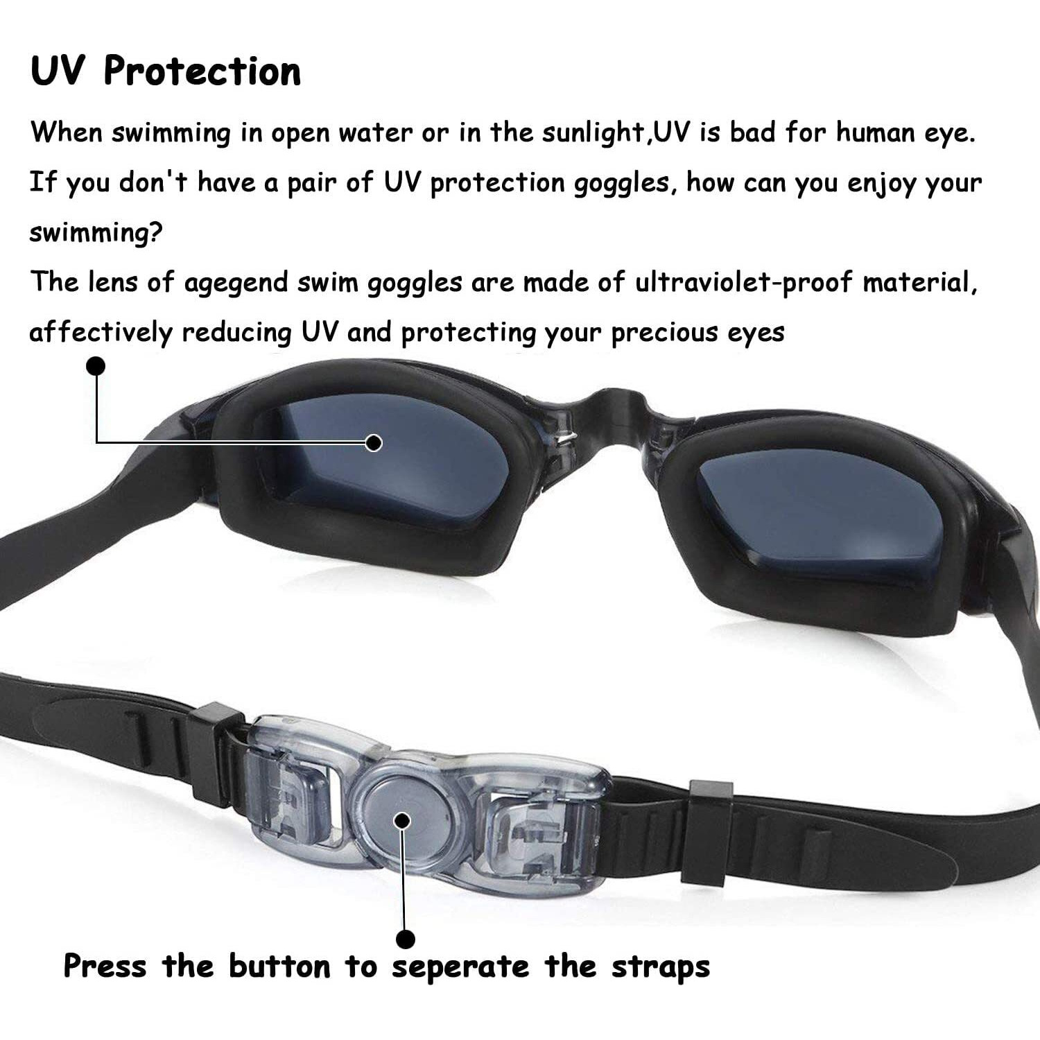 PRIME DEALS Mirrored Wide-Vision Swim Goggles Pro Clear Lens & Swimming Goggles with UV and Anti Fog Protection for Adult Men Women with Free Protective Case, Nose Clip, Ear Plugs (Grey)