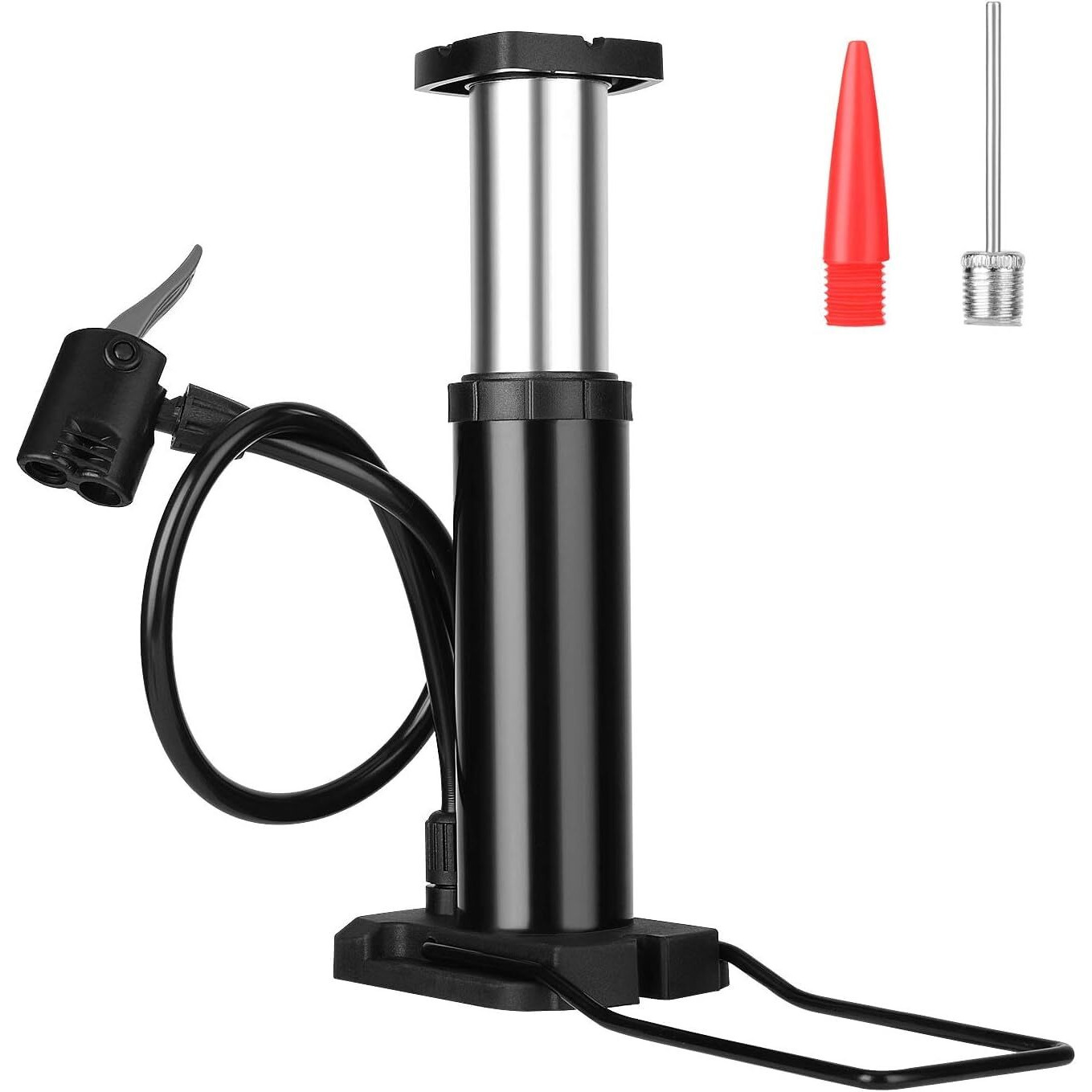 QUPET Bike Pump, Mini Bicycle Pump Portable Bike Floor Pump with Presta and Schrader Valves Aluminum Alloy Floor Bicycle Air Pump Compact Mini Bike Tire Pump, Extra Valve and Gas Needle for All Bike