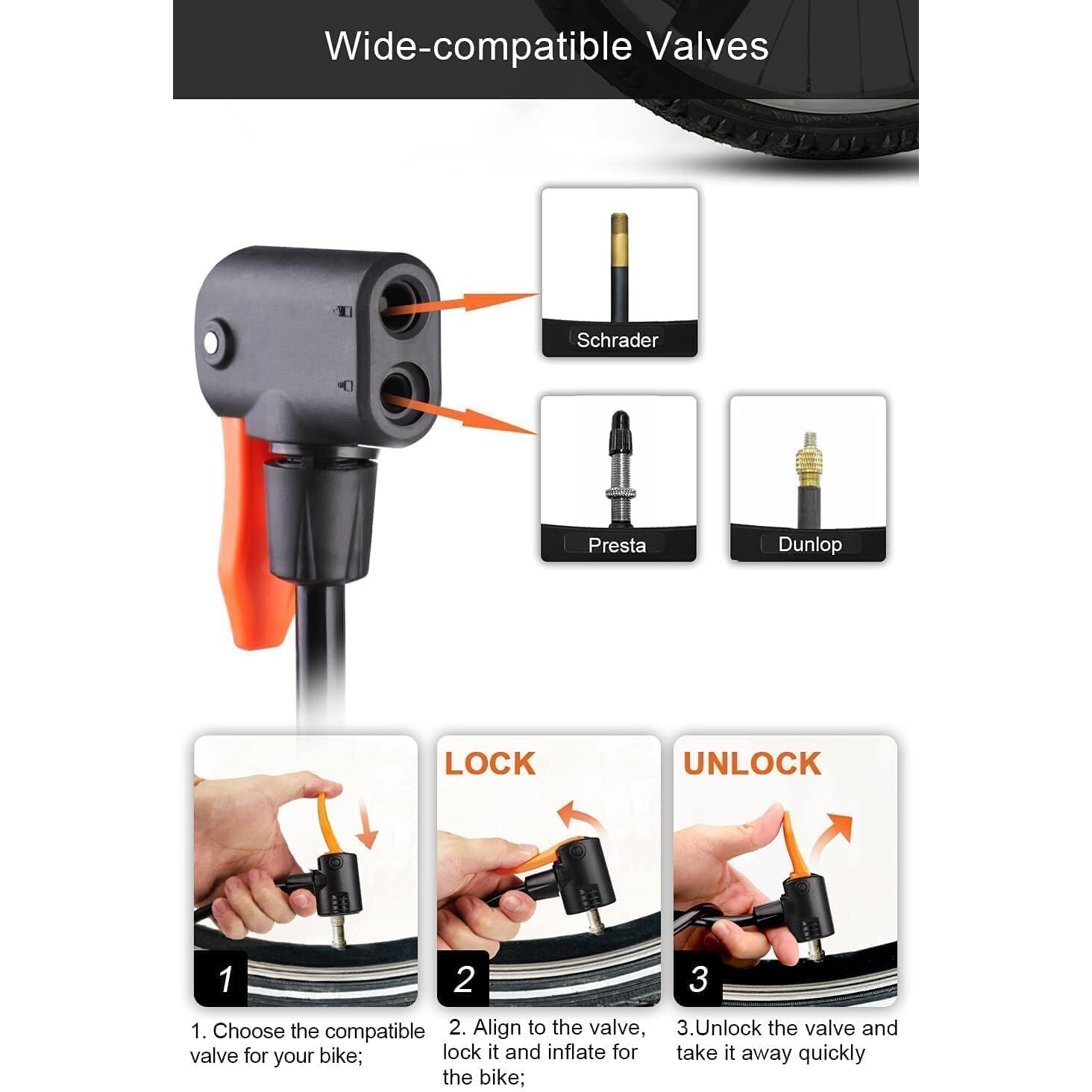 QUPET Bike Pump, Mini Bicycle Pump Portable Bike Floor Pump with Presta and Schrader Valves Aluminum Alloy Floor Bicycle Air Pump Compact Mini Bike Tire Pump, Extra Valve and Gas Needle for All Bike