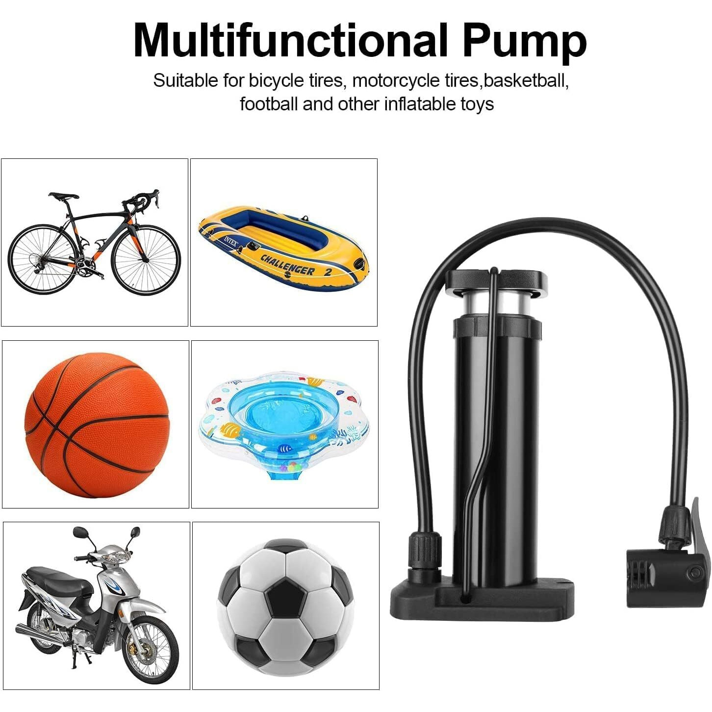 QUPET Bike Pump, Mini Bicycle Pump Portable Bike Floor Pump with Presta and Schrader Valves Aluminum Alloy Floor Bicycle Air Pump Compact Mini Bike Tire Pump, Extra Valve and Gas Needle for All Bike