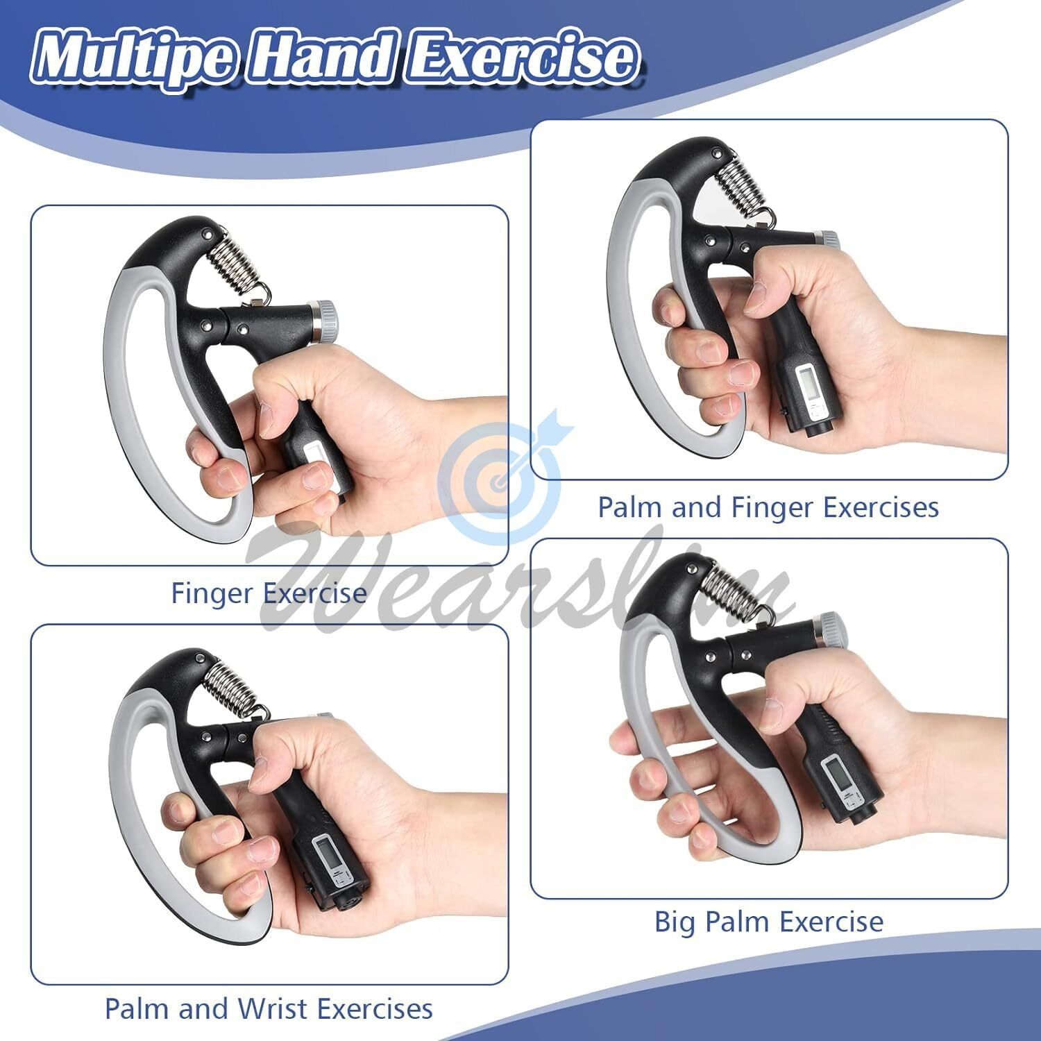 Wearslim Adjustable Hand Grip Strengthener With Resistance (10KG - 100KG), Hand Gripper Forearm Exercise Finger Exercise Power Gripper for Men & Women for Gym Workout With Counter - Assorted Color