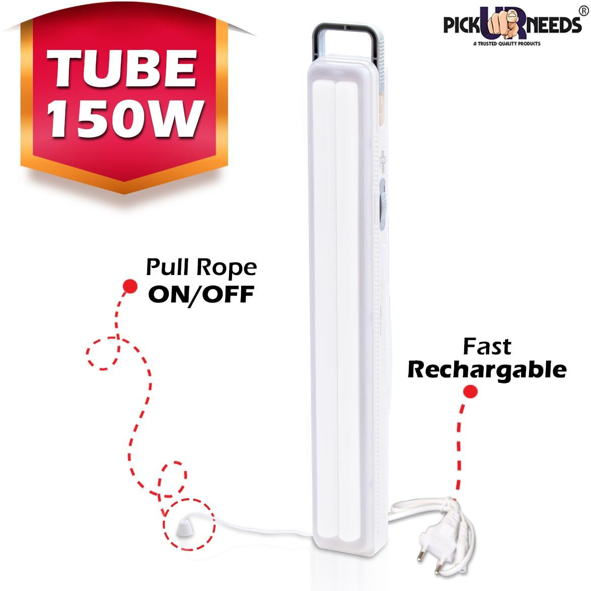 Pick Ur Needs Home Emergency Rechargeable Long Range Auto Cut Tube Light With Dual Battery Backup, White