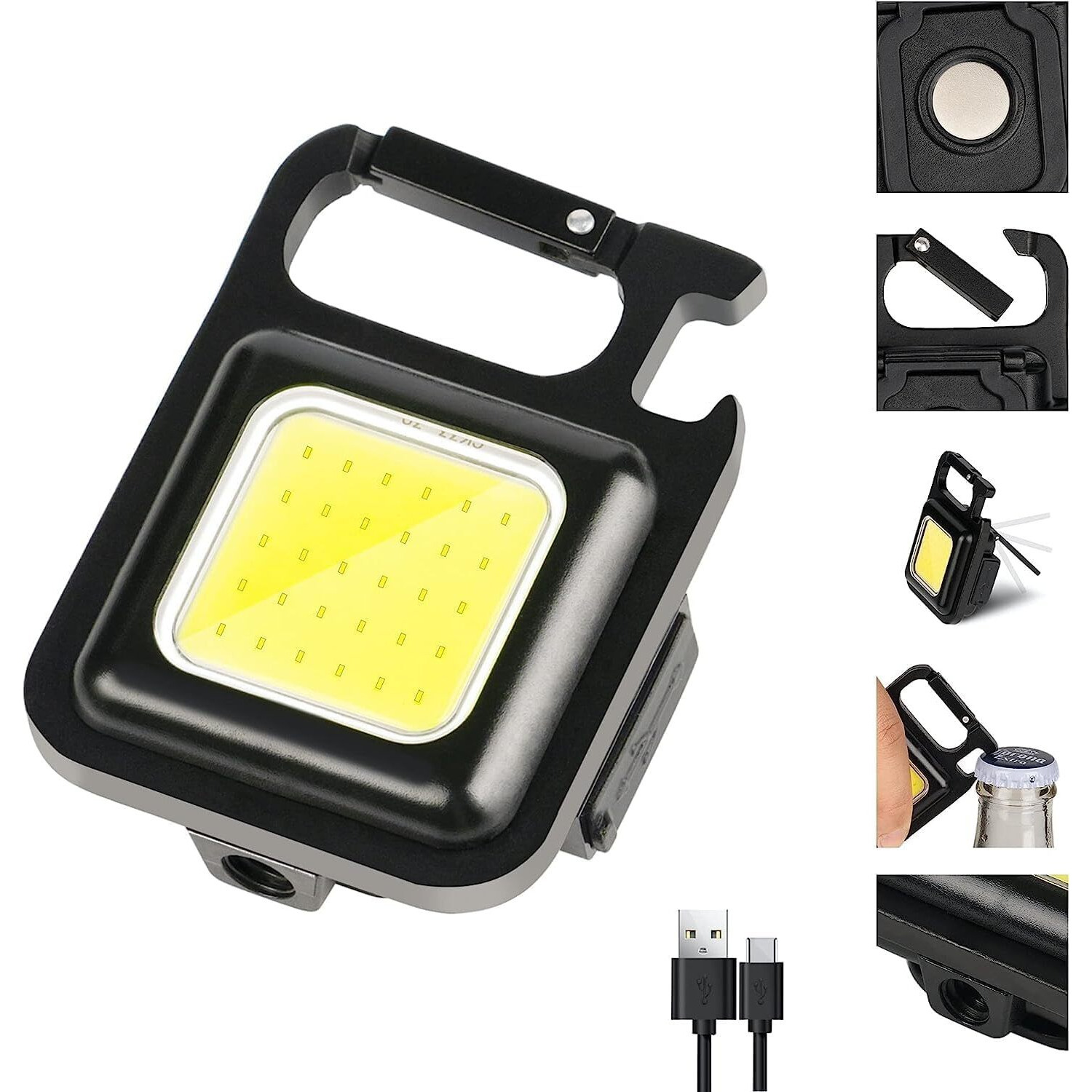 ROMINO COB Keychain Work Light Keychain Flashlights 4 Modes 800 Lumen, Led Keychain Light Emergency Light with Folding Bracket Bottle Opener and Magnet Base for Camping Walking (1 Pc)