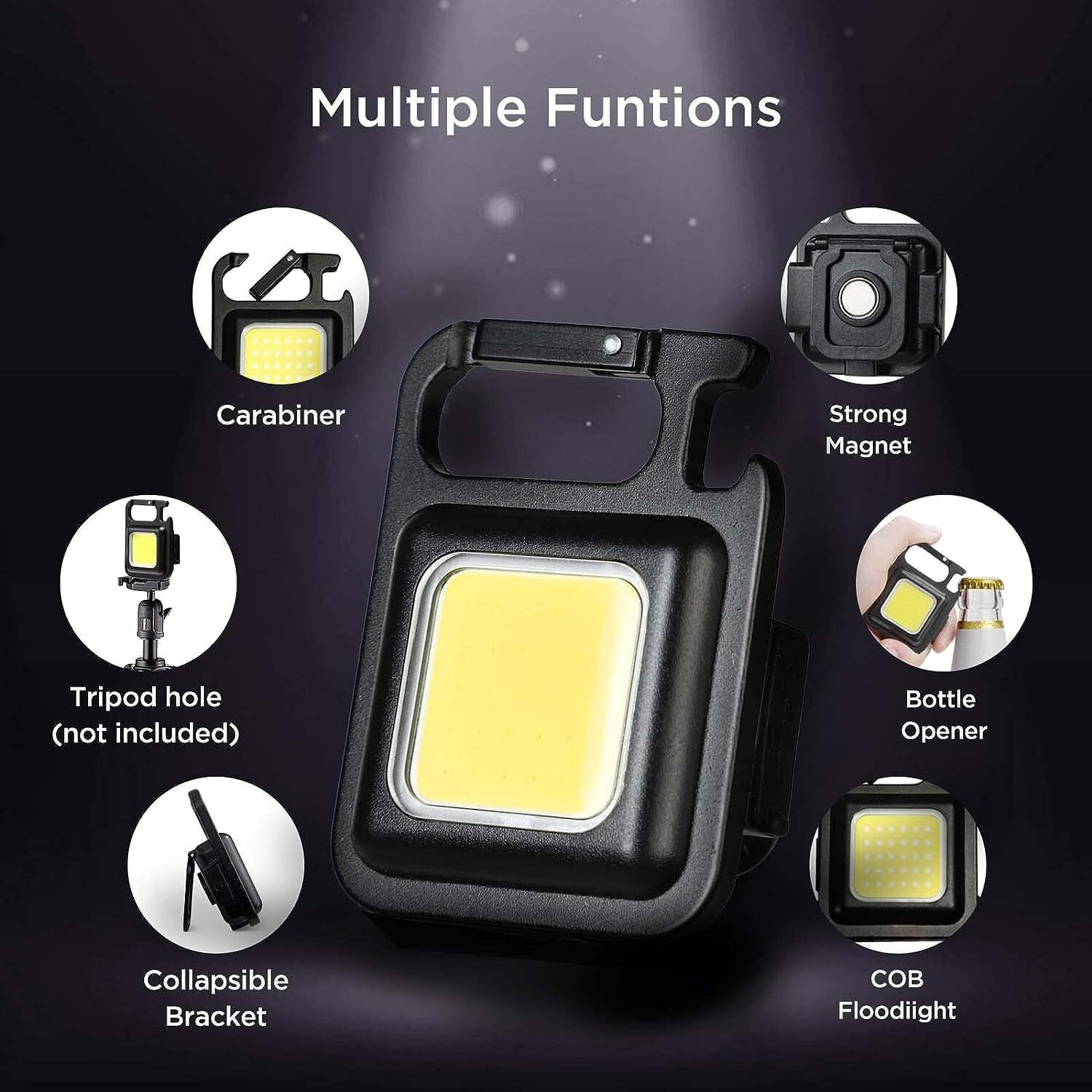 ROMINO COB Keychain Work Light Keychain Flashlights 4 Modes 800 Lumen, Led Keychain Light Emergency Light with Folding Bracket Bottle Opener and Magnet Base for Camping Walking (1 Pc)