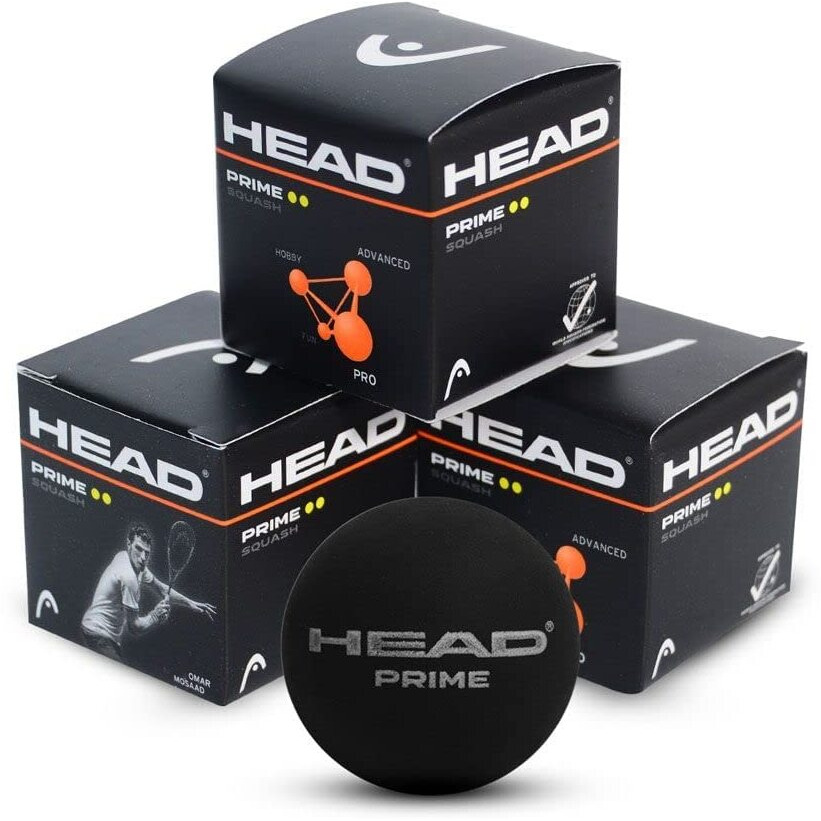 HEAD Prime Double Dot Squash Ball, Black Pack Of 3