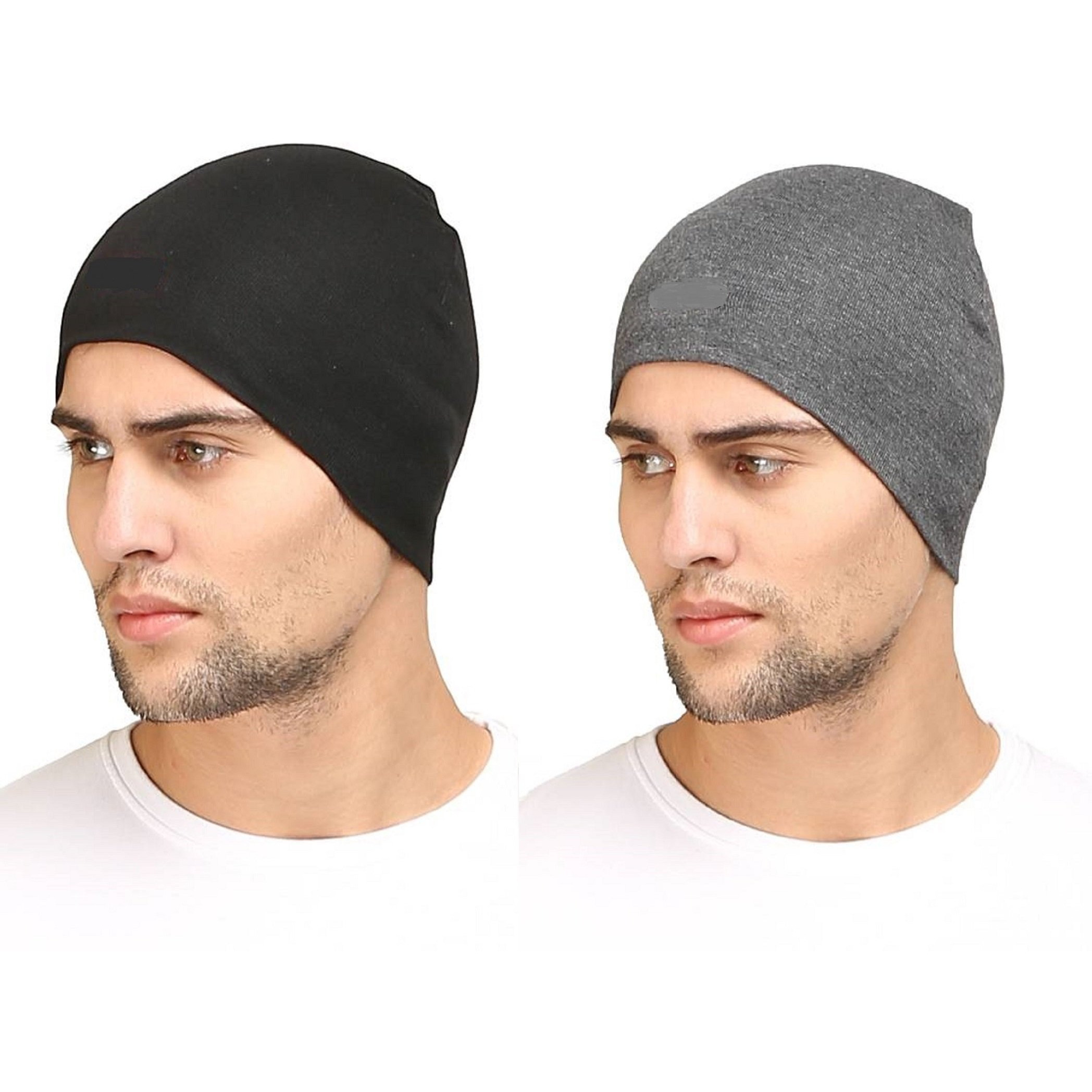 HUNTSMANS ERA Cotton Poly Blend Skull Cap for Men and Women/Helmet Cap/Multipurpose Running, Jogging Outdoor Skull Cap (Black and Dark Grey)