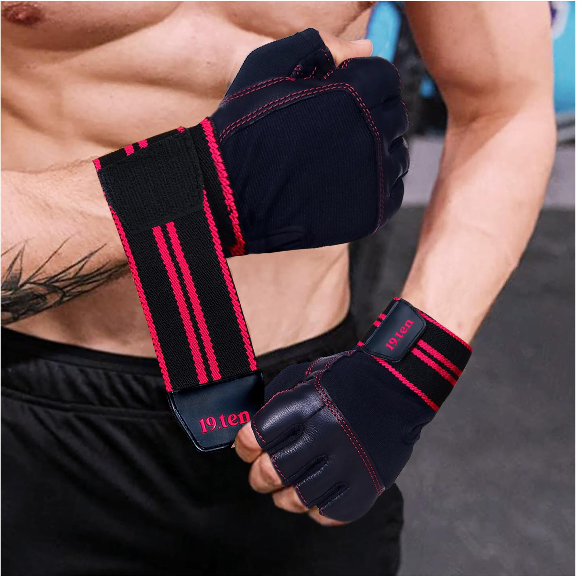 19.ten Leather Gym Gloves For Men And Women, Gloves For Professional Weightlifting, Fitness Training And Workout (L (Fits 8-8.5 Inches), Blue-Black)