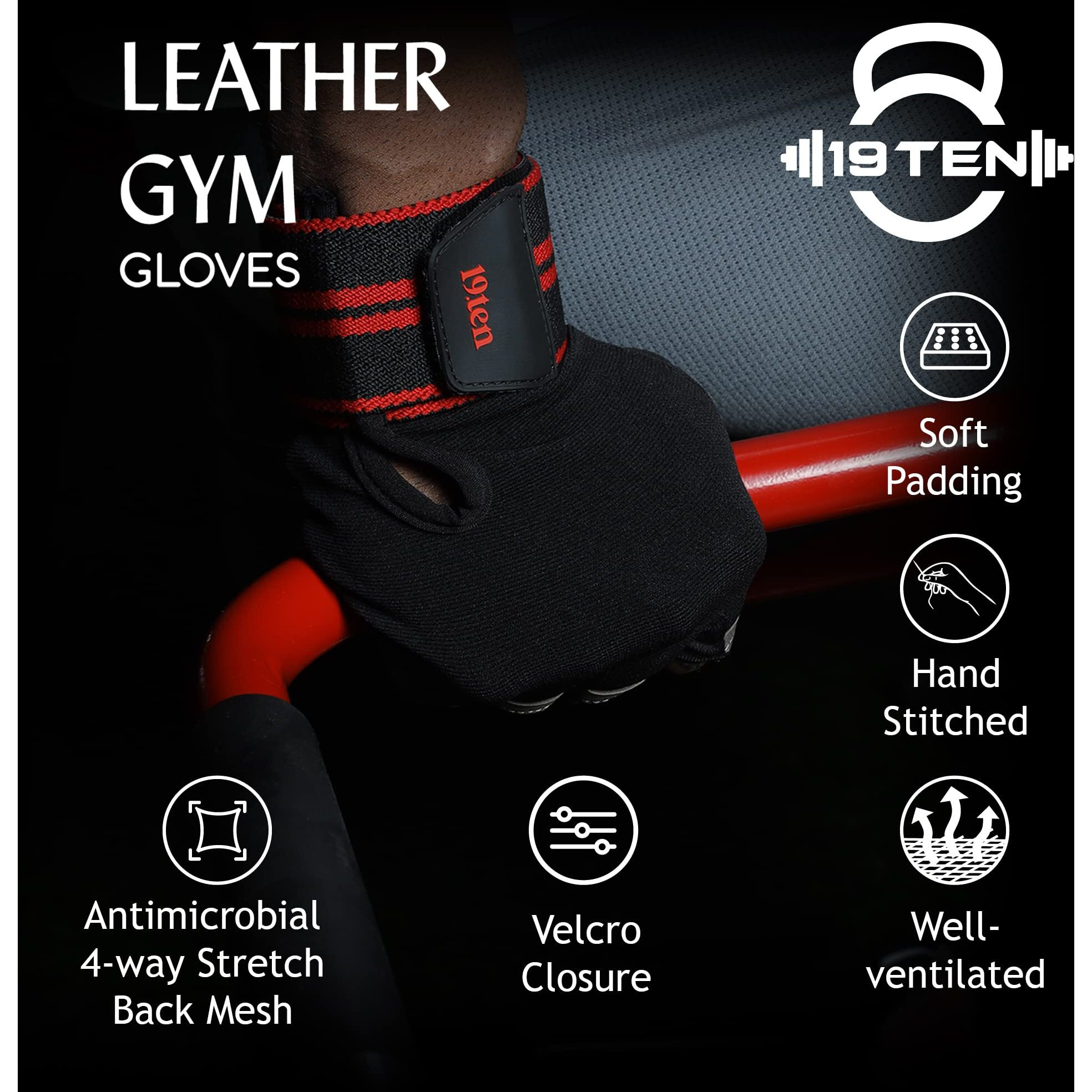 19.ten Leather Gym Gloves For Men And Women, Gloves For Professional Weightlifting, Fitness Training And Workout (L (Fits 8-8.5 Inches), Blue-Black)