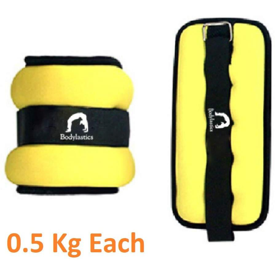 Bodylastics Ankle Weights 0.5kg Pair (0.5kg x 2  1kg) Skin Friendly Soft Neoprene Wrist Adjustable Straps Unisex for Walking, Running, Strength Training Fitness Workouts Exercises