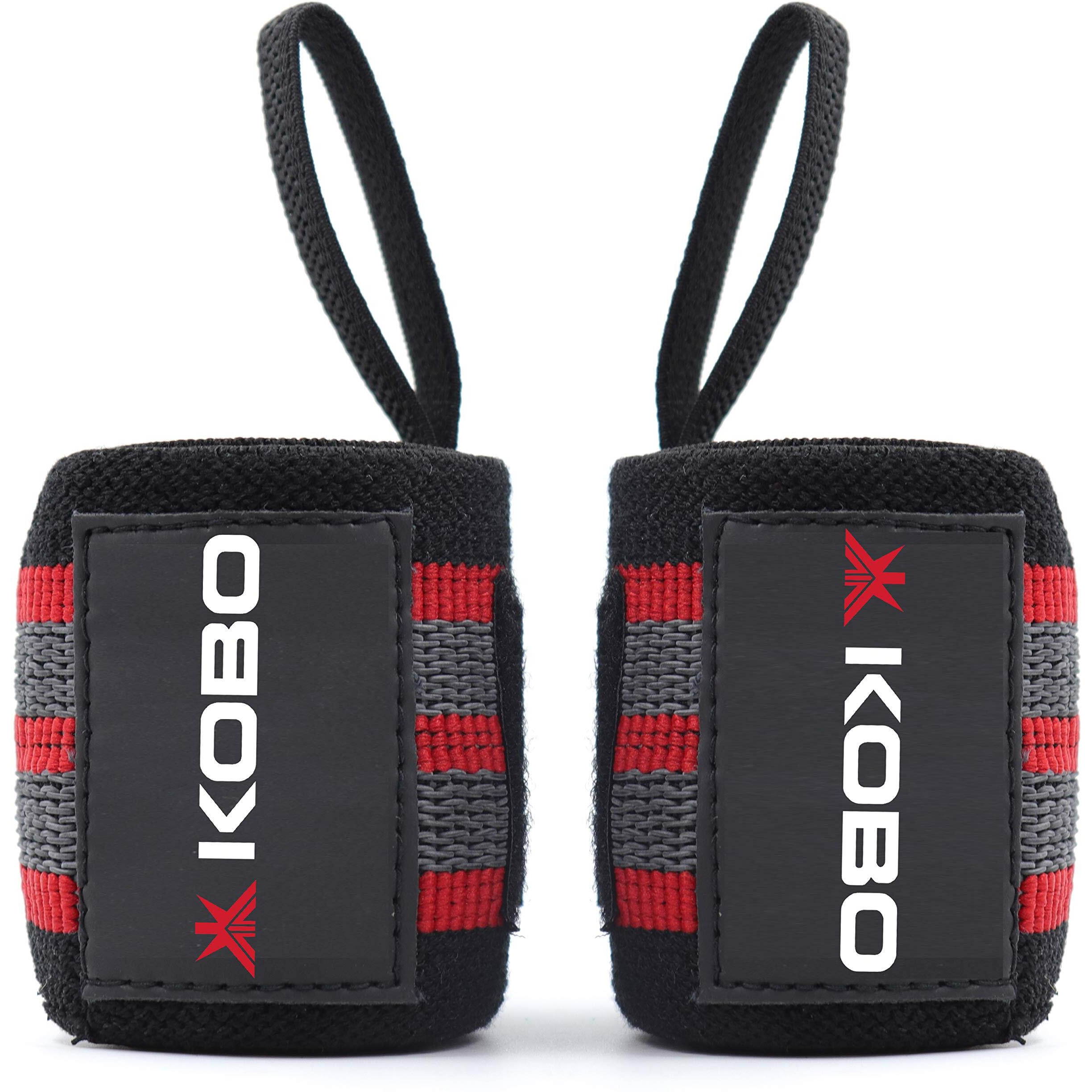Kobo WTA-41 Red Wrist Wraps with Thumb Loop - Professional Wrist Support Braces for Men & Women - Weight Lifting Cross Fitnesspowerliftingstrength Training