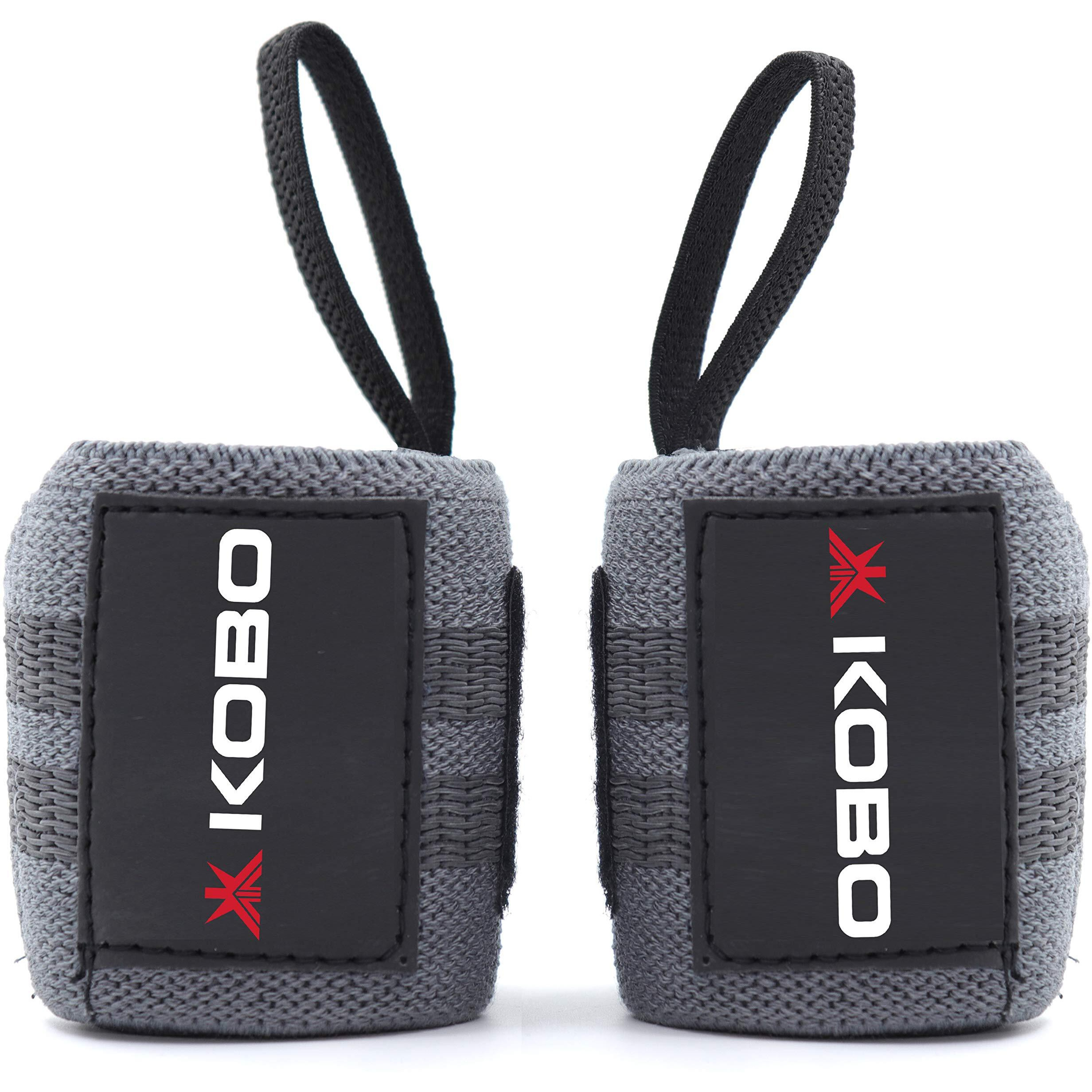 Kobo Wta-41 Grey Wrist Wraps With Thumb Loop - Professional Wrist Support Braces For Men & Women - Weight Lifting Cross Fitnesspower Lifting Strength Training, Polyester, Grey