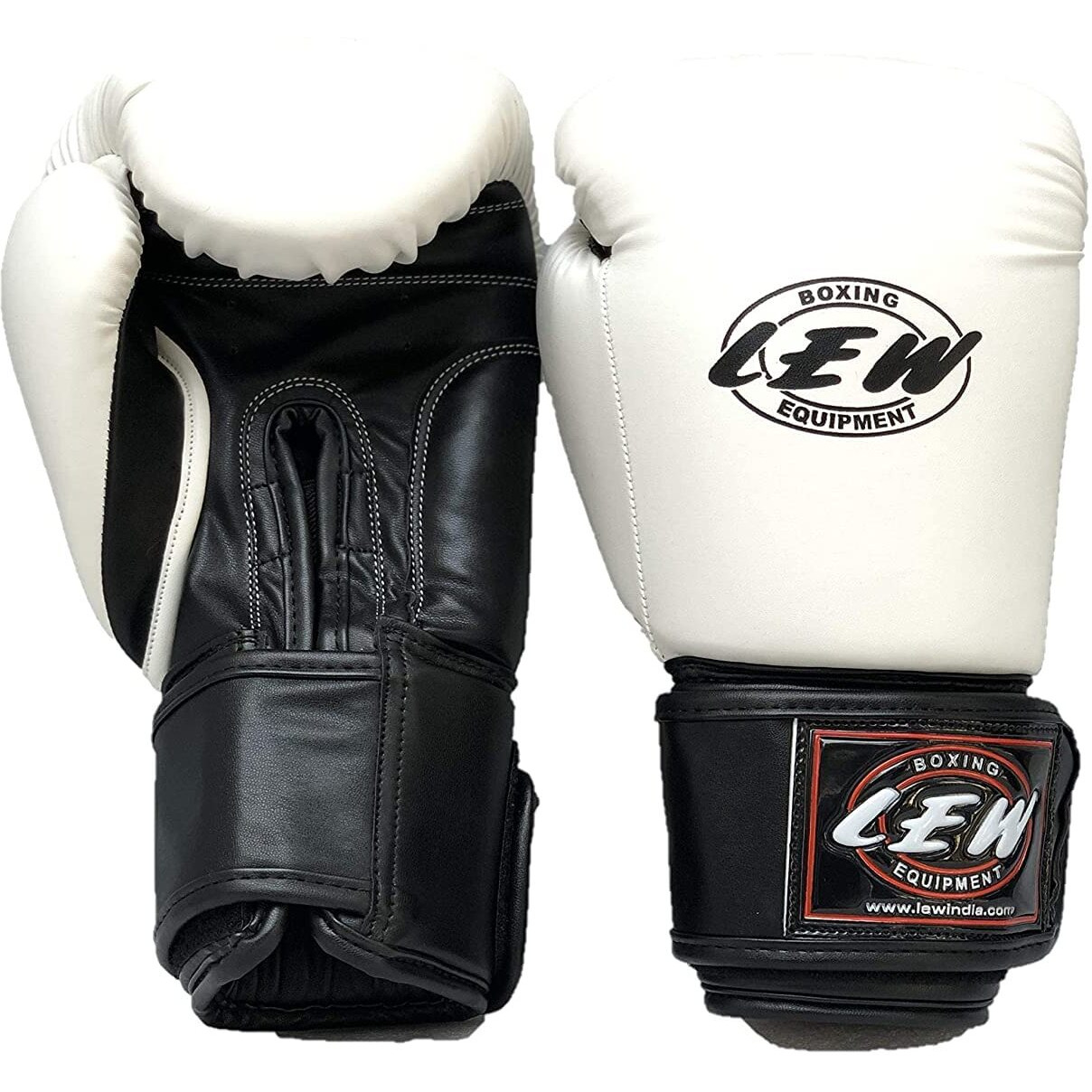 LEW White/Black Boxing Gloves for Training/Muaythai/Punching Bag/Sparring with a Pair of Hand Wraps (White, 8 OZ)