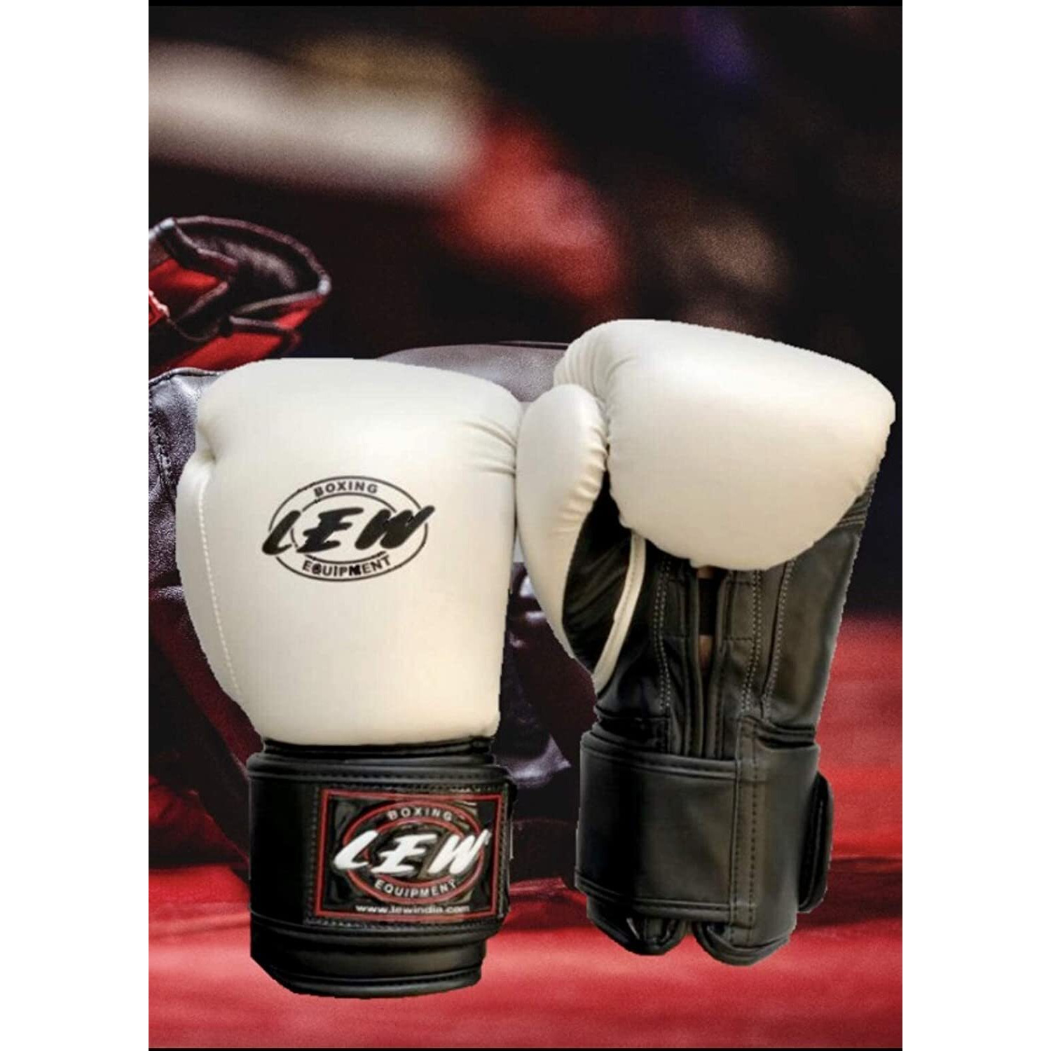 LEW White/Black Boxing Gloves for Training/Muaythai/Punching Bag/Sparring with a Pair of Hand Wraps (White, 8 OZ)