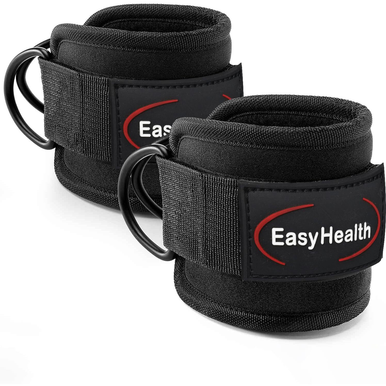 EasyHealth Ankle Strap For Gym Cable Machines Workout, Ankle Band For Gym Workout Kickbacks, Glute Workouts, Leg Extensions, Curls, and Hip Abductors for Men and Women With 4 D Rings (Pair, Black)
