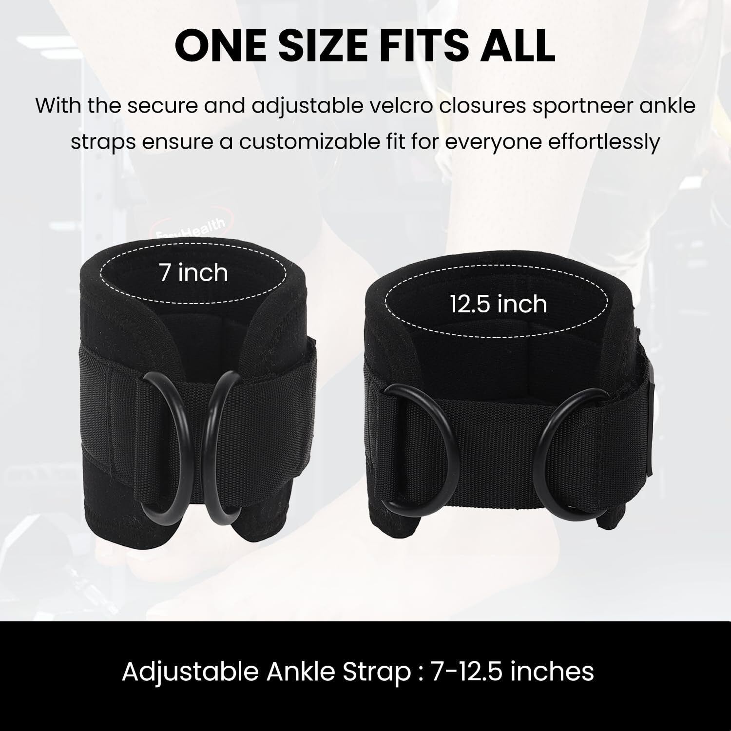EasyHealth Ankle Strap For Gym Cable Machines Workout, Ankle Band For Gym Workout Kickbacks, Glute Workouts, Leg Extensions, Curls, and Hip Abductors for Men and Women With 4 D Rings (Pair, Black)