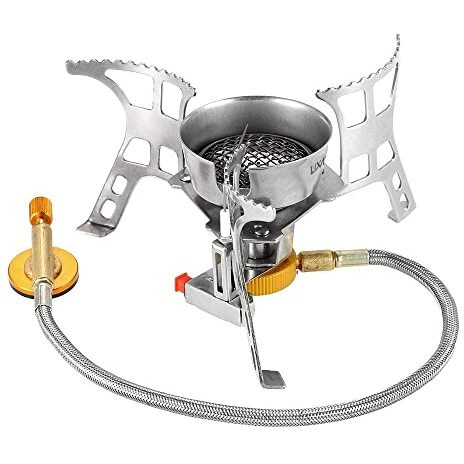 NEAR STOP Stainless Steel Portable Backpacking Stove, Folding Mini Camping Gas Stove With Piezo Ignition, Support Wind-Resistance Camp Stove For Outdoor Camping, Hiking, Cooking With Gas Conversion